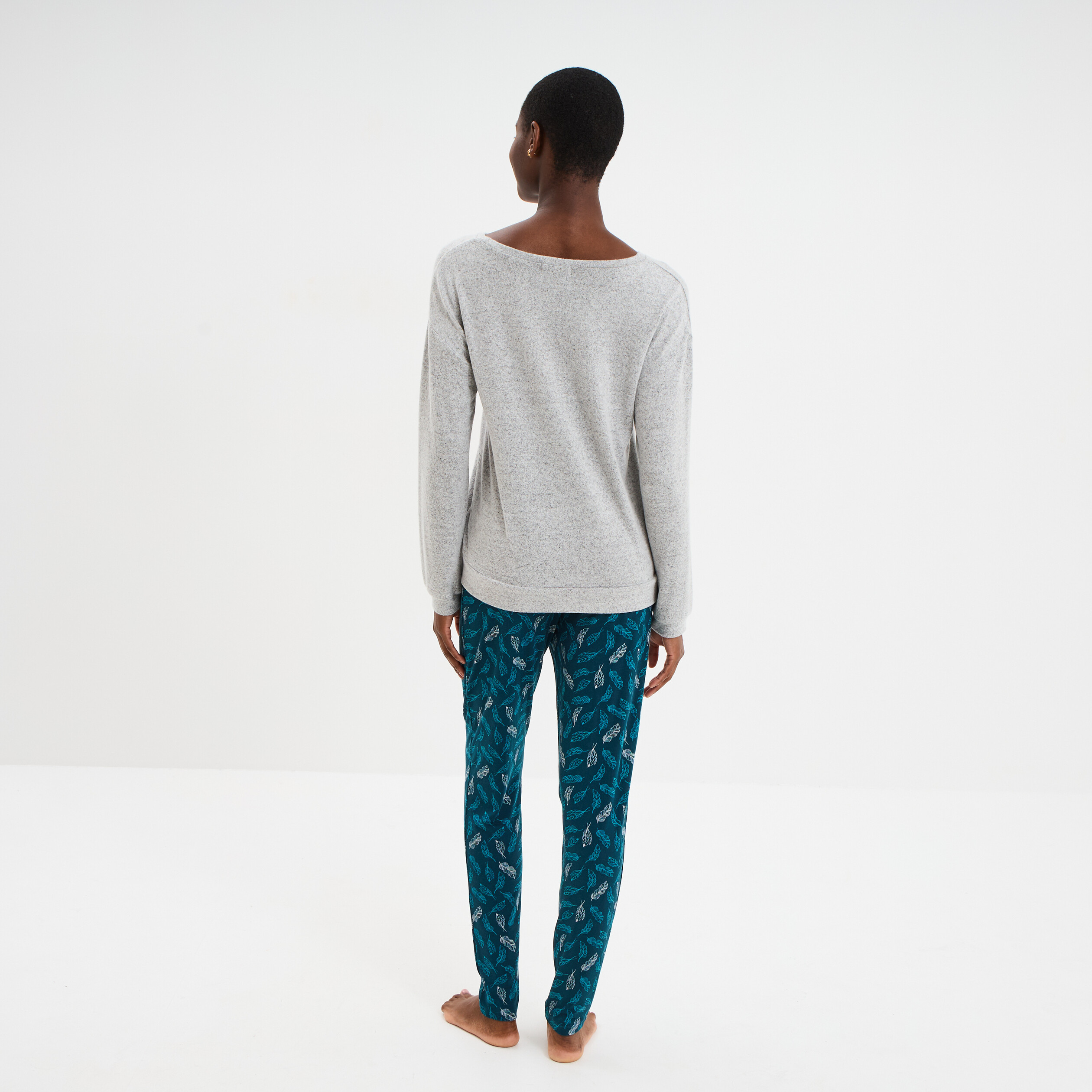 Ensemble pyjama legging et t-shirt gris clair femme
