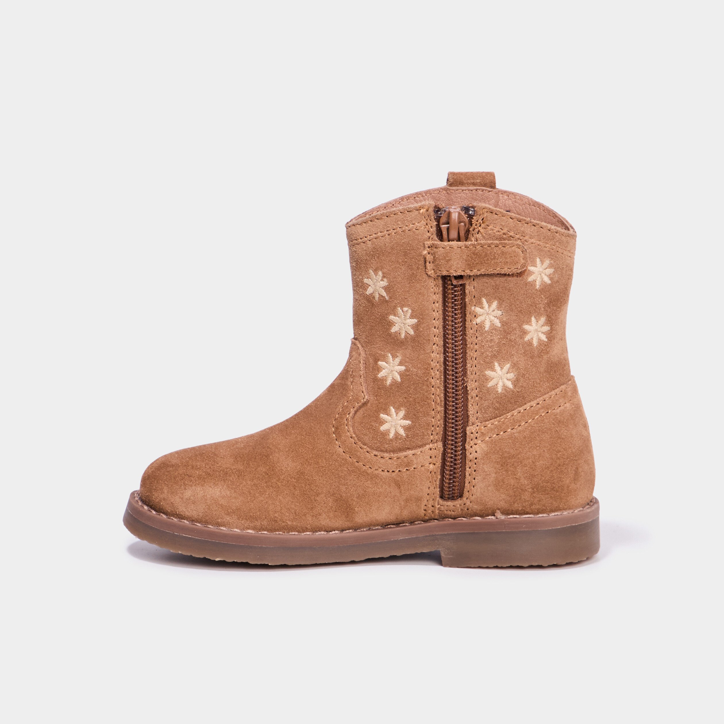boots brodees en cuir camel fille Boots brodées en cuir camel fille