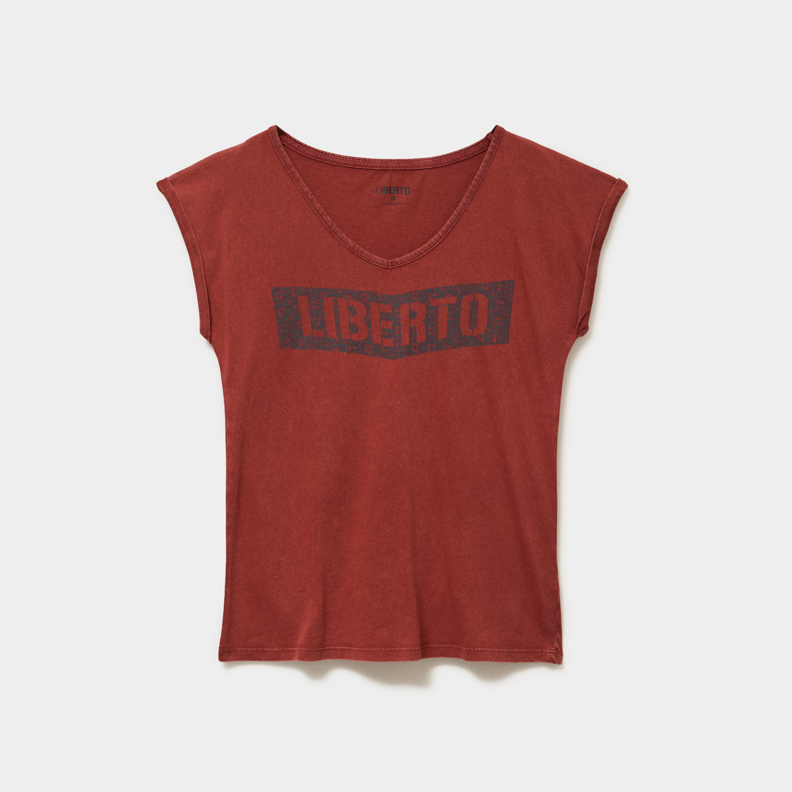 T-shirt d&eacute;lav&eacute; en coton marron femme