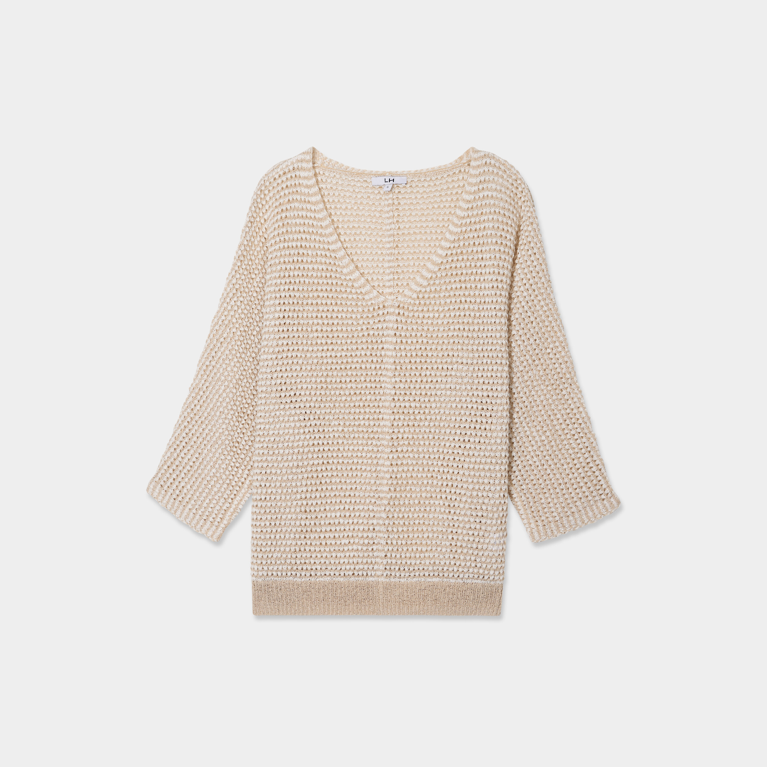 pull ajoure effet crochet manches 34 beige femme Pull ajouré effet crochet manches 3/4 beige femme
