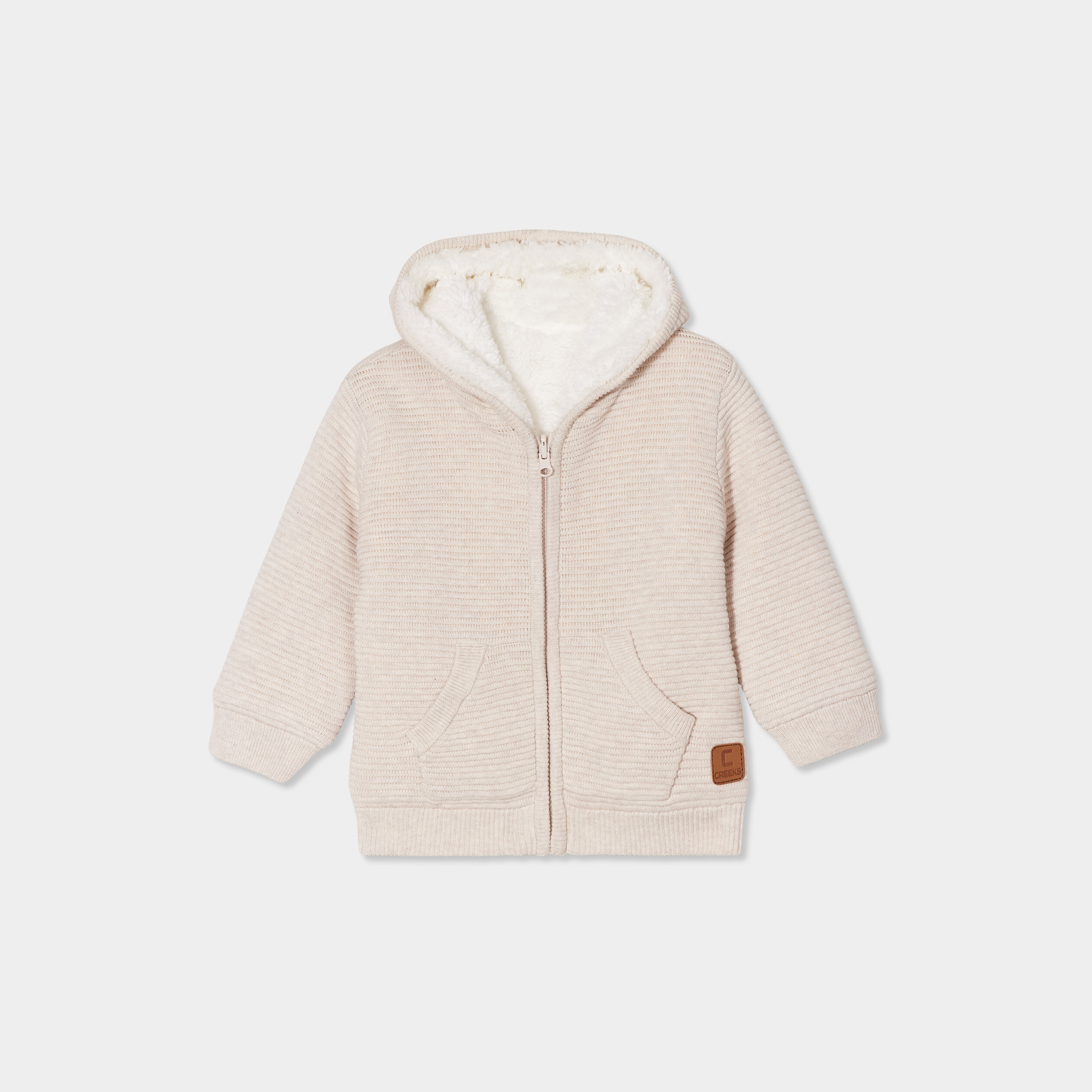 gilet tricot reversible a capuche creeks beige bebeg Gilet tricot réversible à capuche Creeks beige bébé garçon