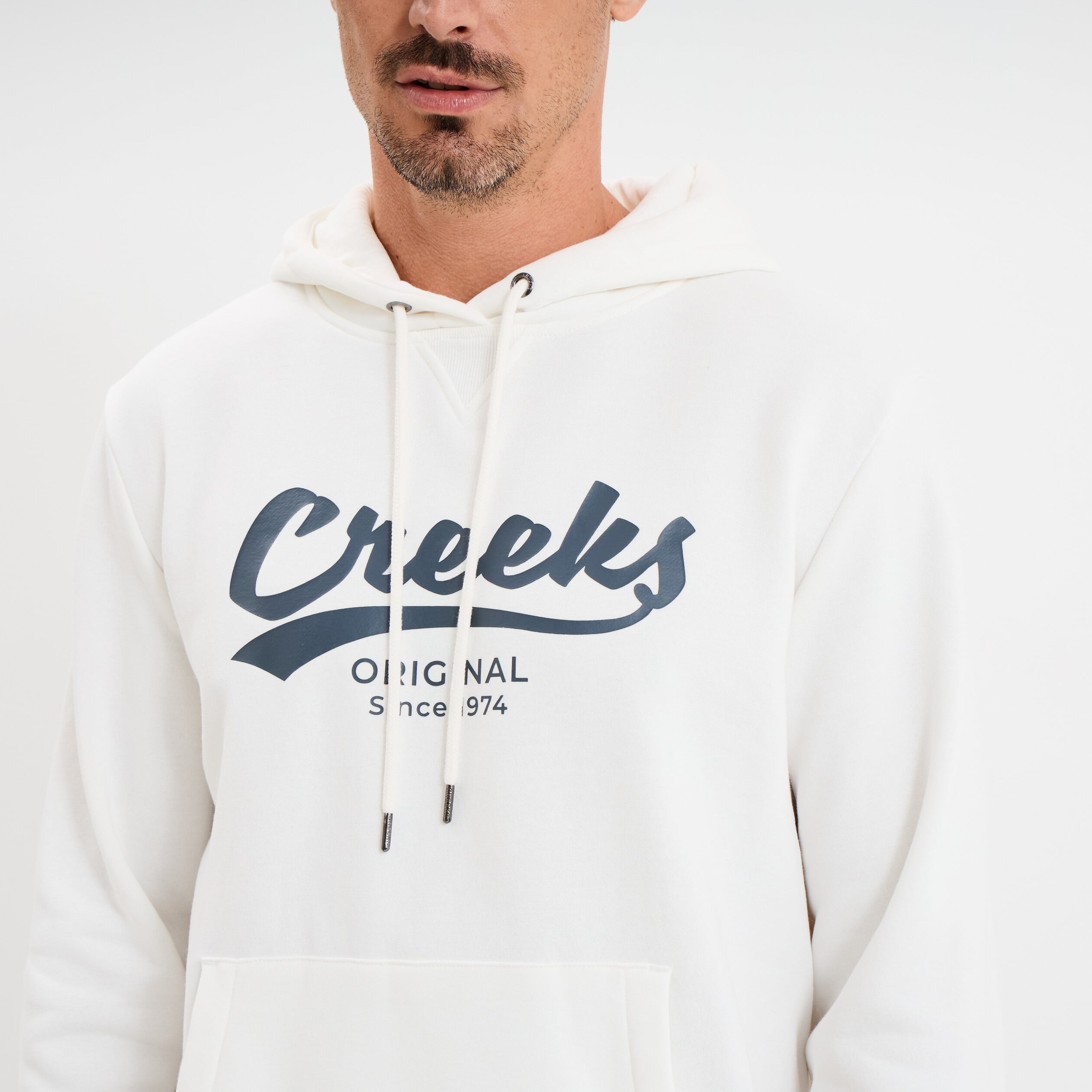 Sweat &agrave; capuche molleton Creeks blanc homme
