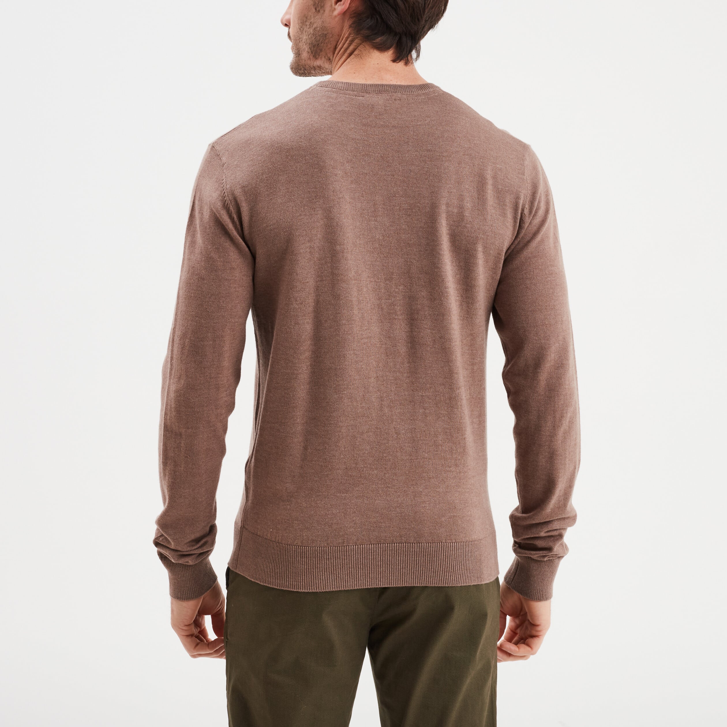 Pull droit col rond coton m&eacute;lang&eacute; gris homme