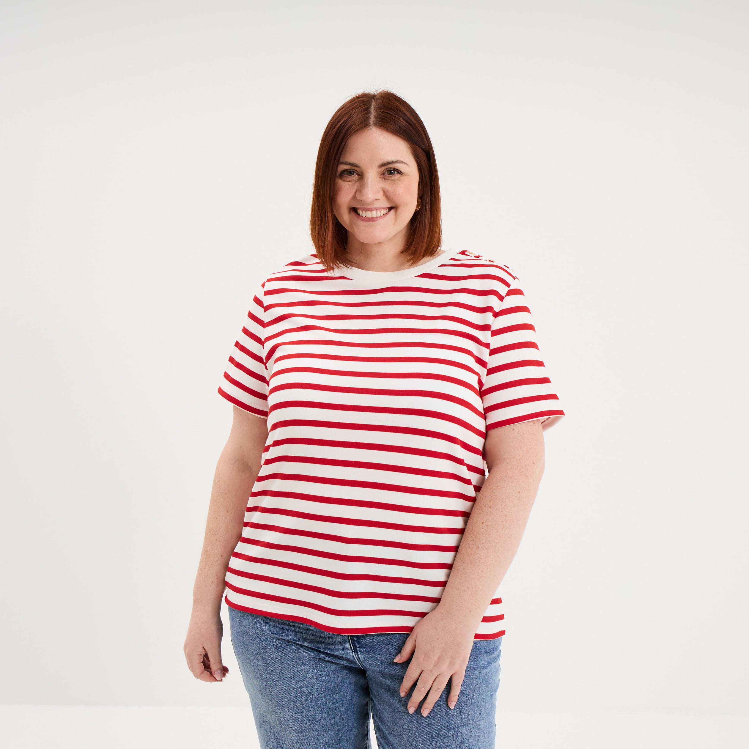 T-shirt manches courtes avec boutons ecru femme grande taille