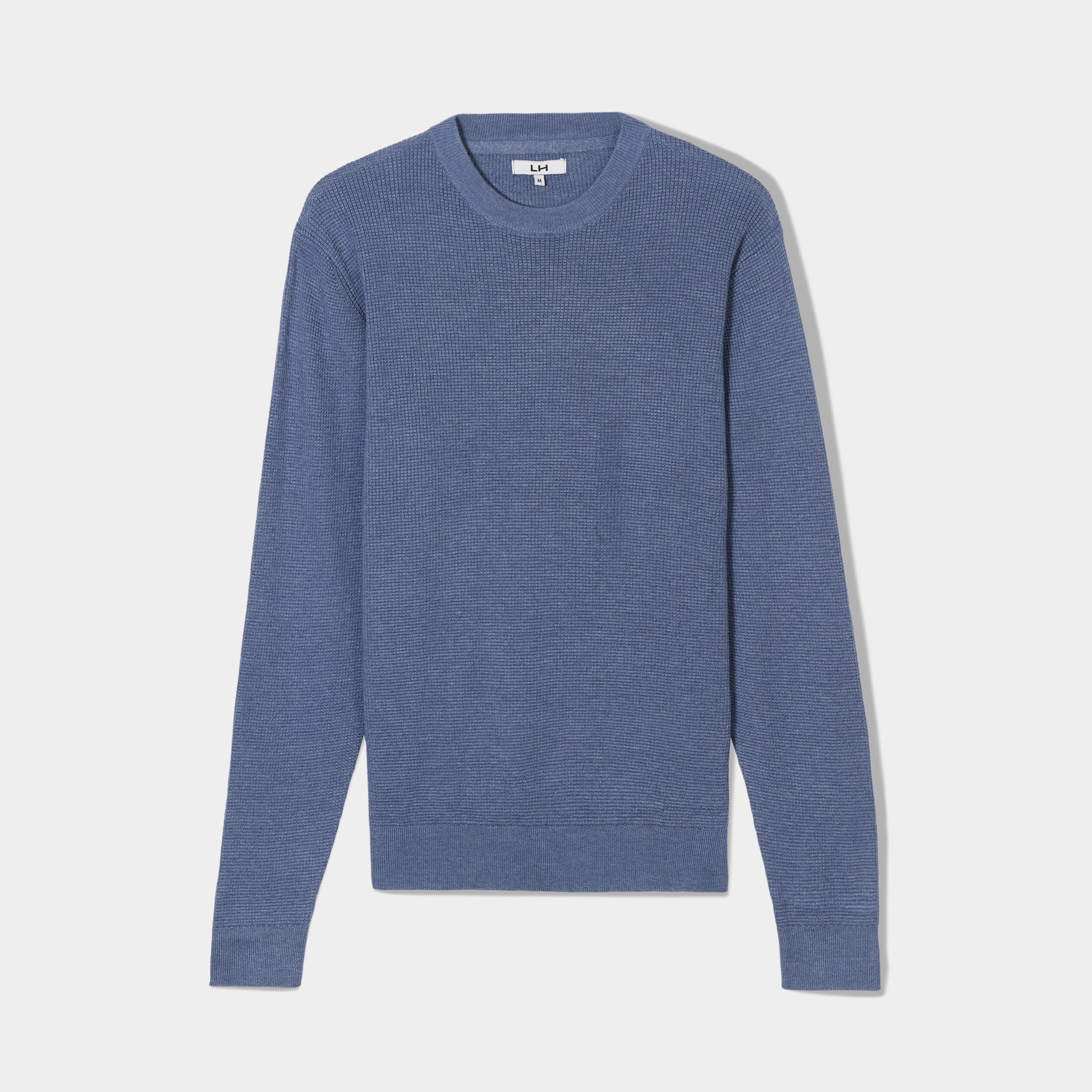 Pull en maille textur&eacute;e col rond bleu fonc&eacute; homme