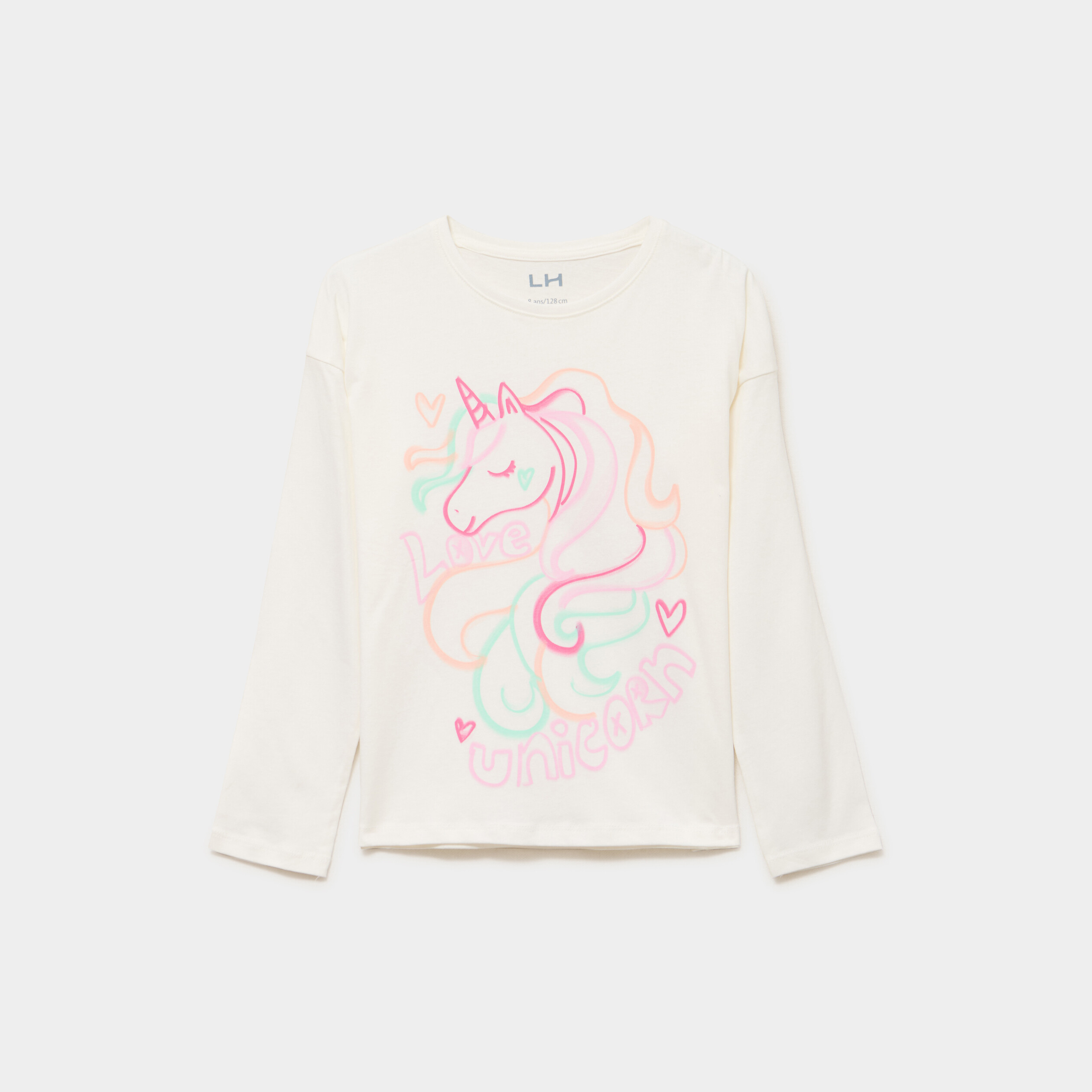 T-shirt manches longues coton ivoire fille