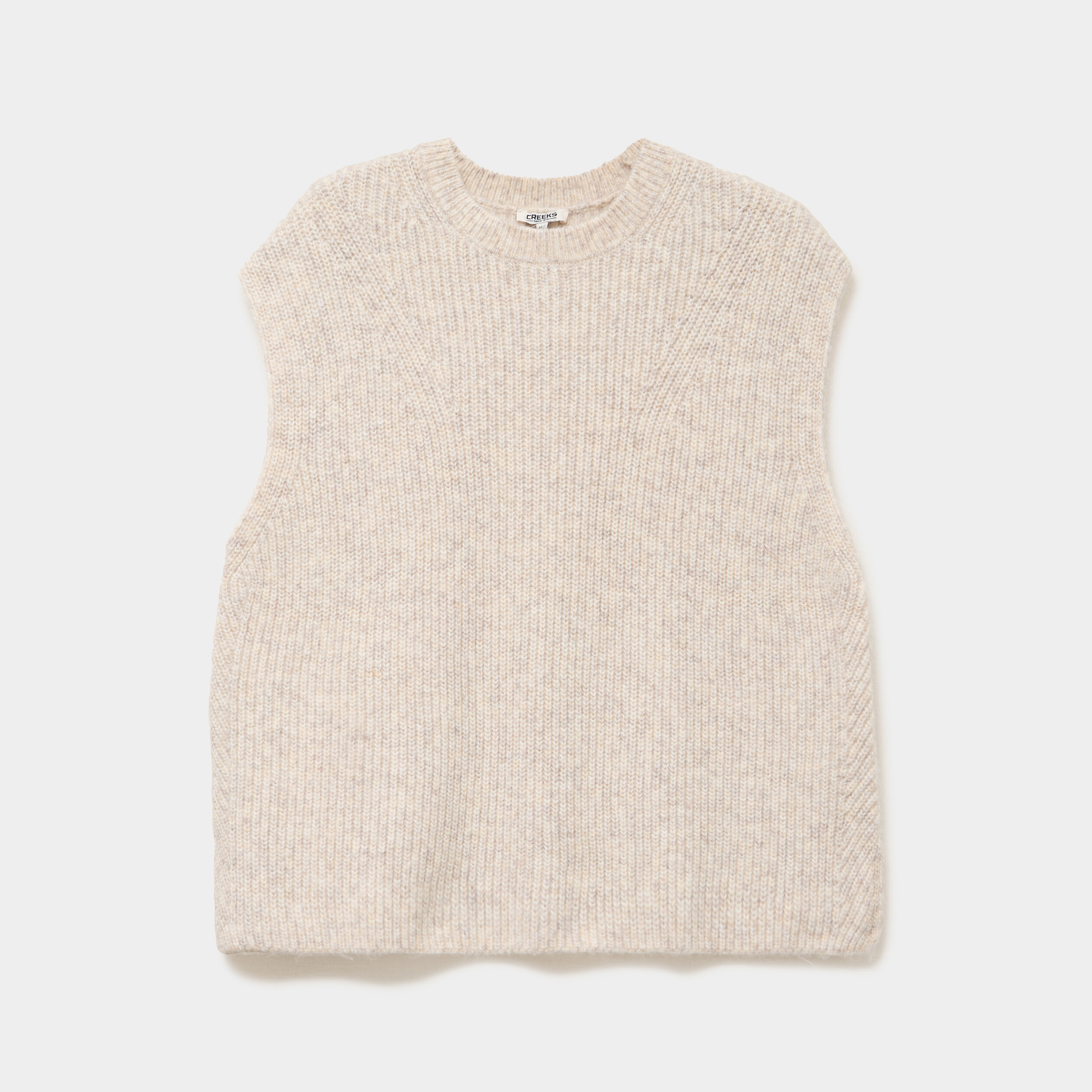 Pull tricot sans manches col rond sable femme grande taille