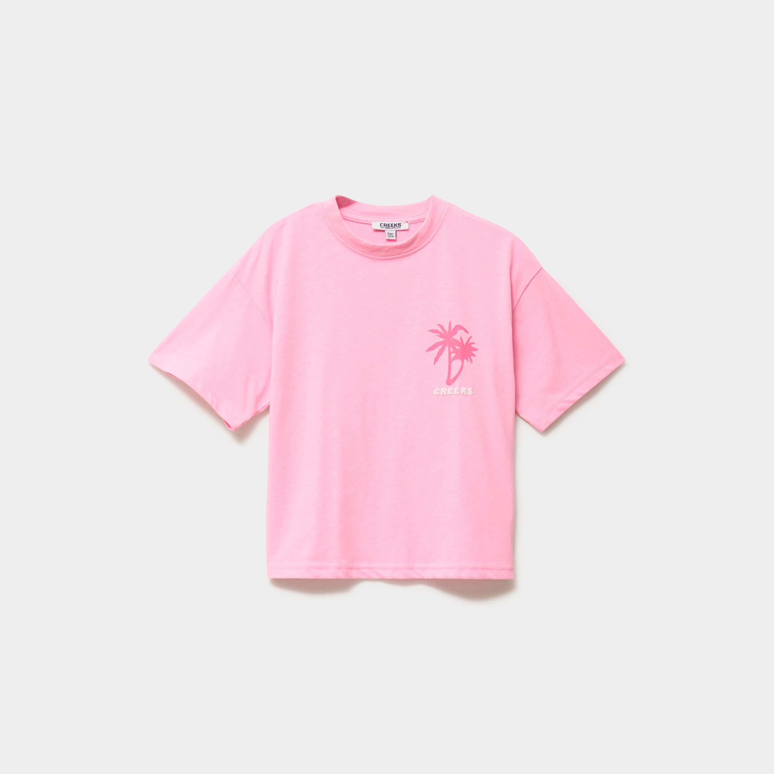 T-shirt oversize manches courtes coton rose fluo fille