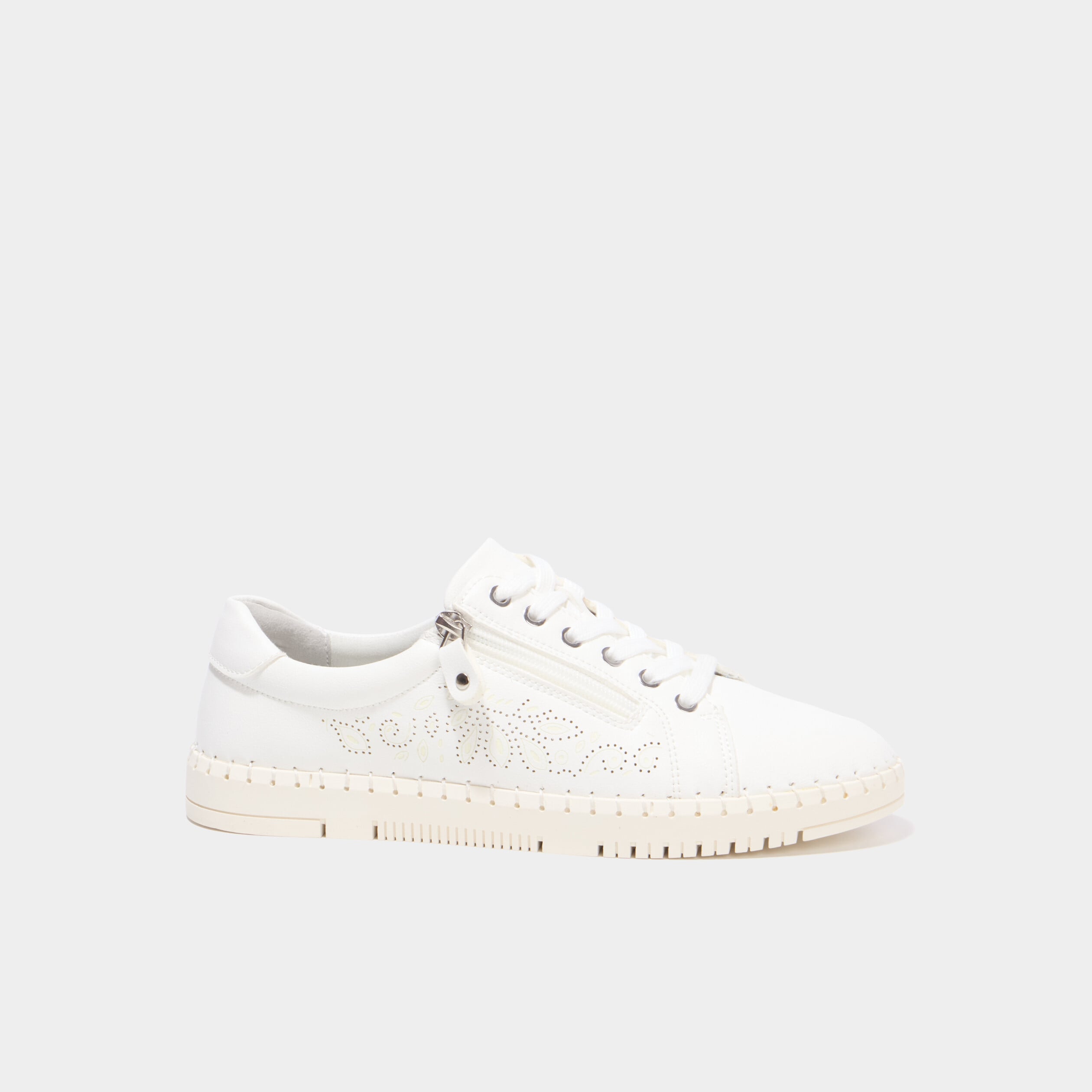 Tennis basses zipp&eacute;es blanc femme