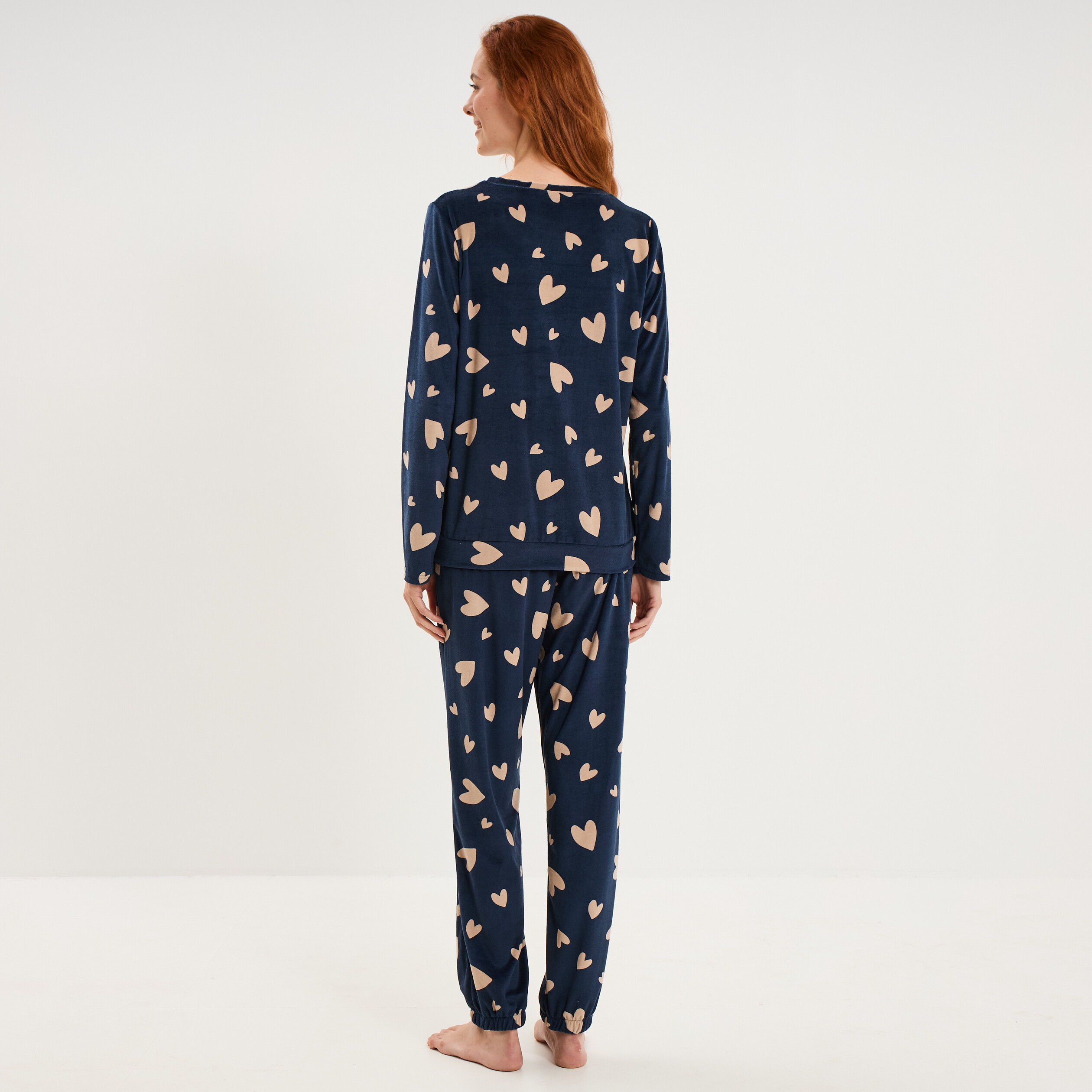 Ensemble pyjama t-shirt pantalon velours bleu gris femme