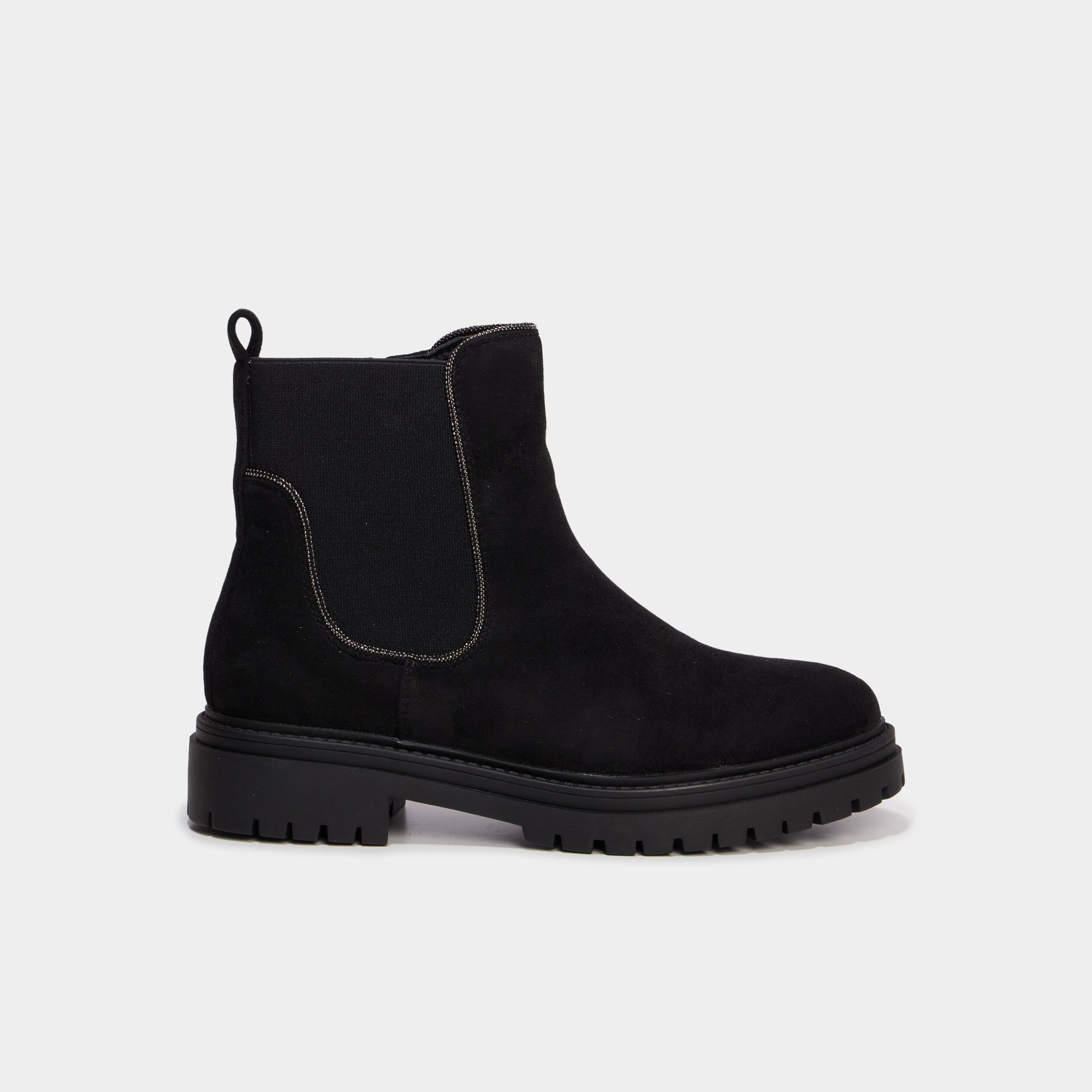 Boots effet su&eacute;dine noir femme