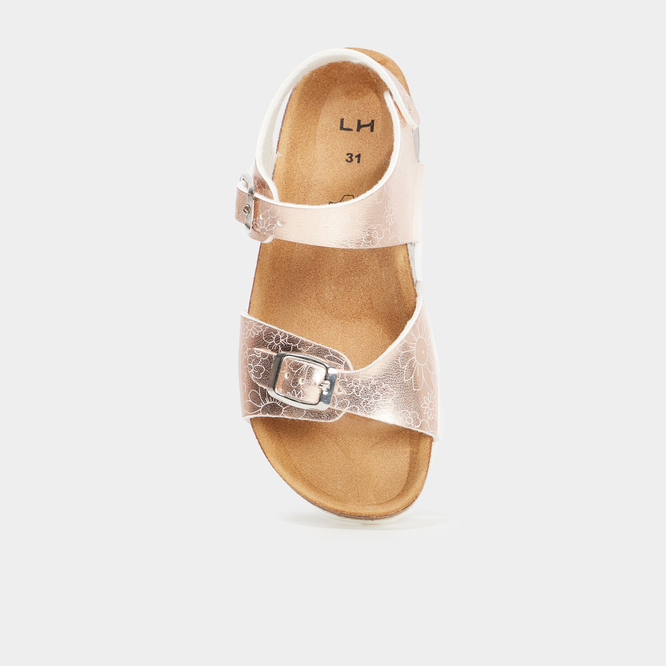 Sandales m&eacute;tallis&eacute;es avec boucles couleur argent fille