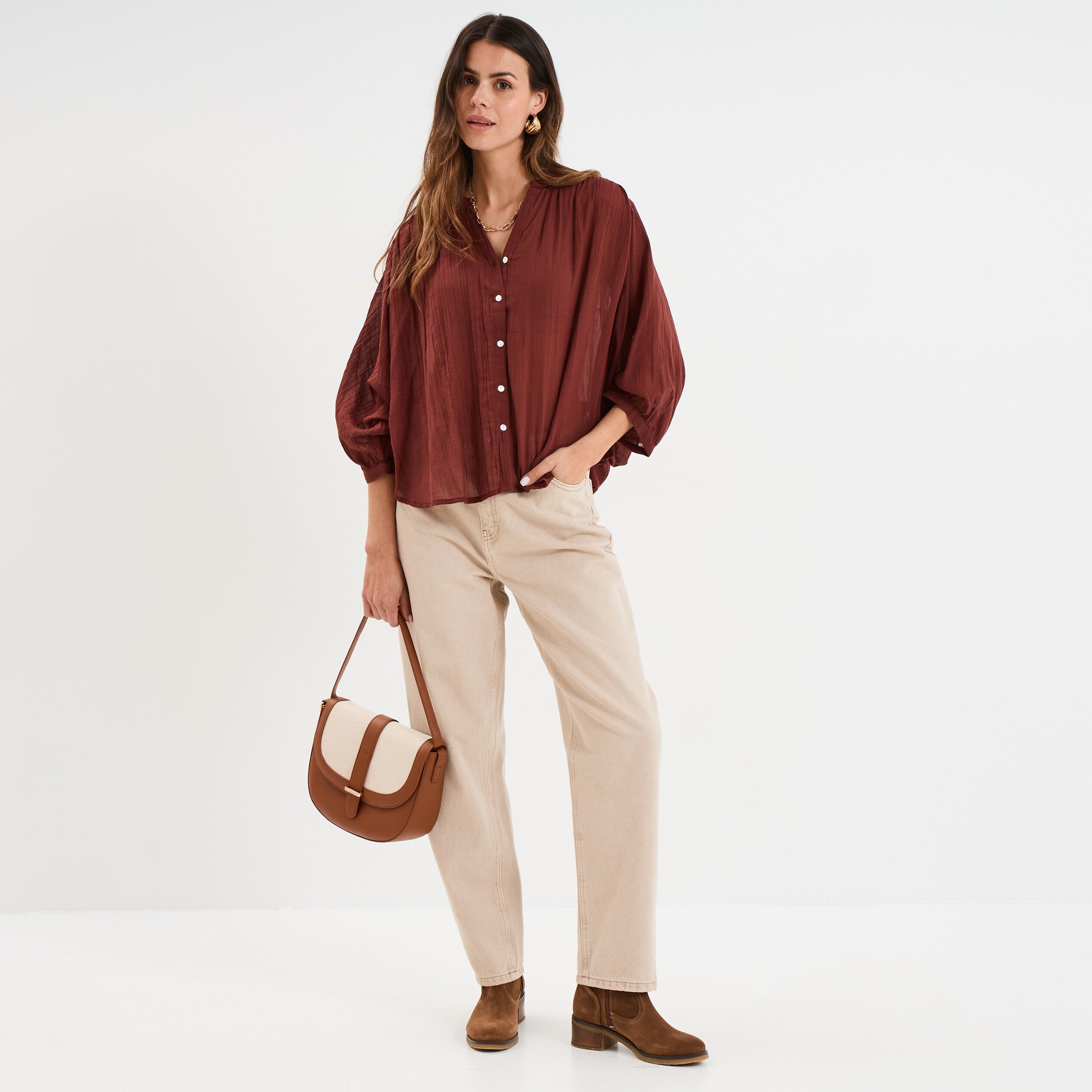 jeans mom coton sable femme Jeans mom coton sable femme