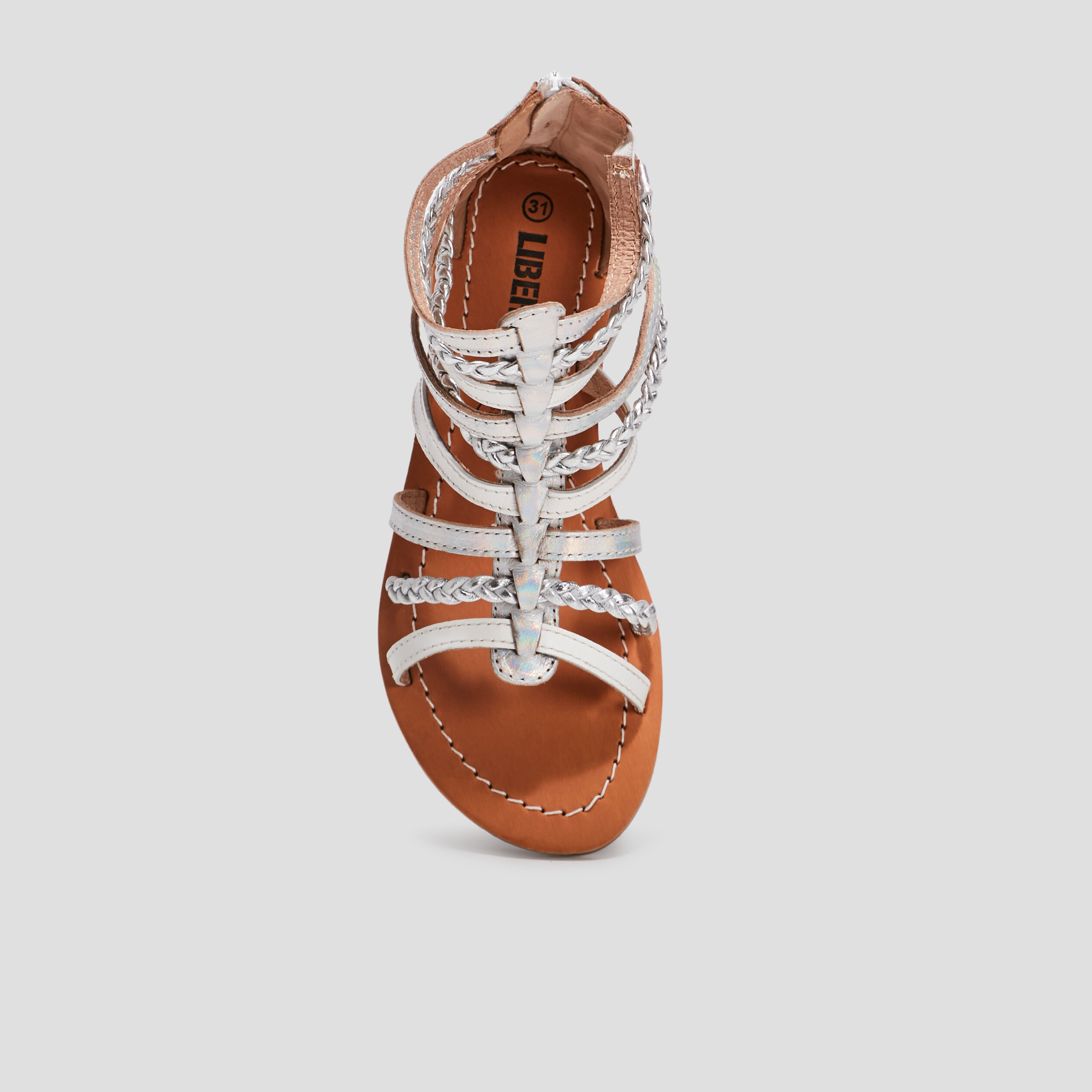 Sandales spartiates en cuir gris argent fille La Halle