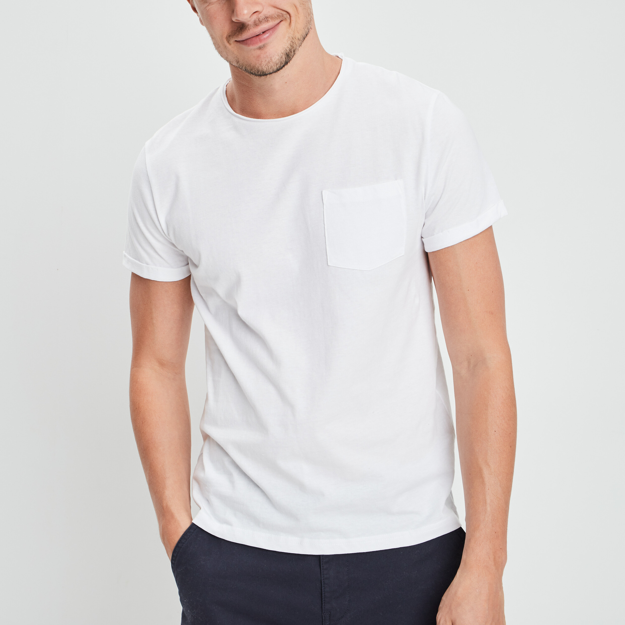 T-shirt col rond avec poche plaquée blanc homme