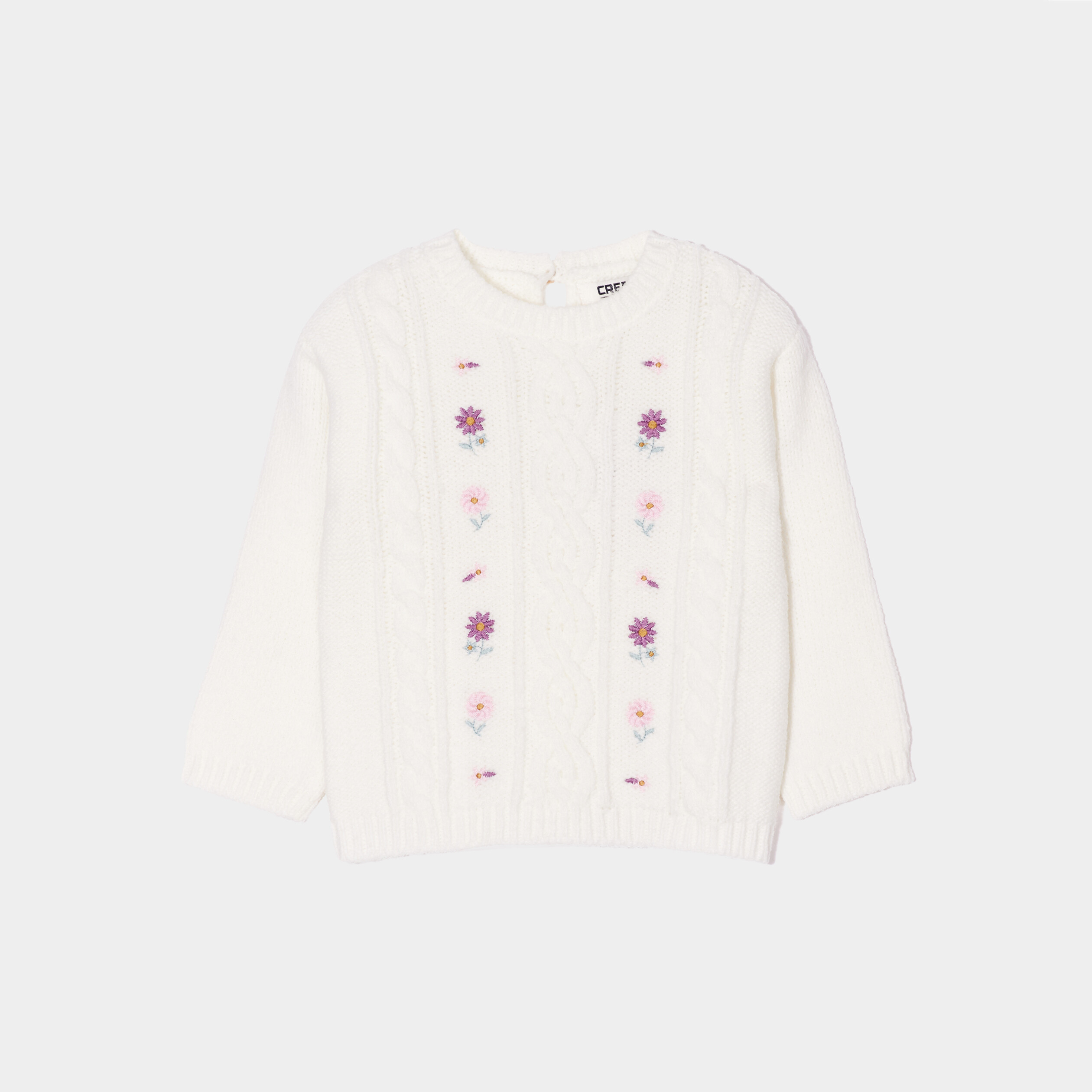 Pull broderie et torsades Creeks blanc bébé fille
