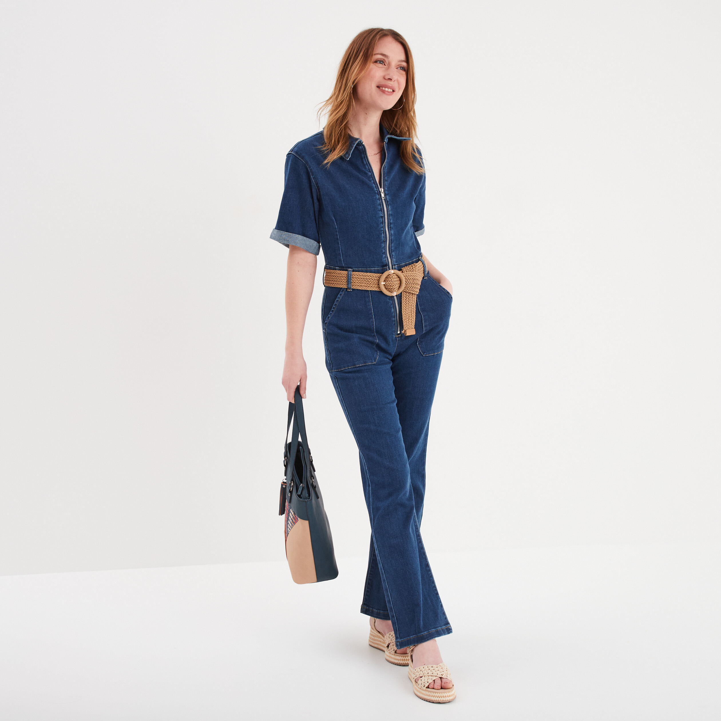 combinaison pantalon en jean zippee denim stone femme Combinaison pantalon en jean zippée denim stone femme