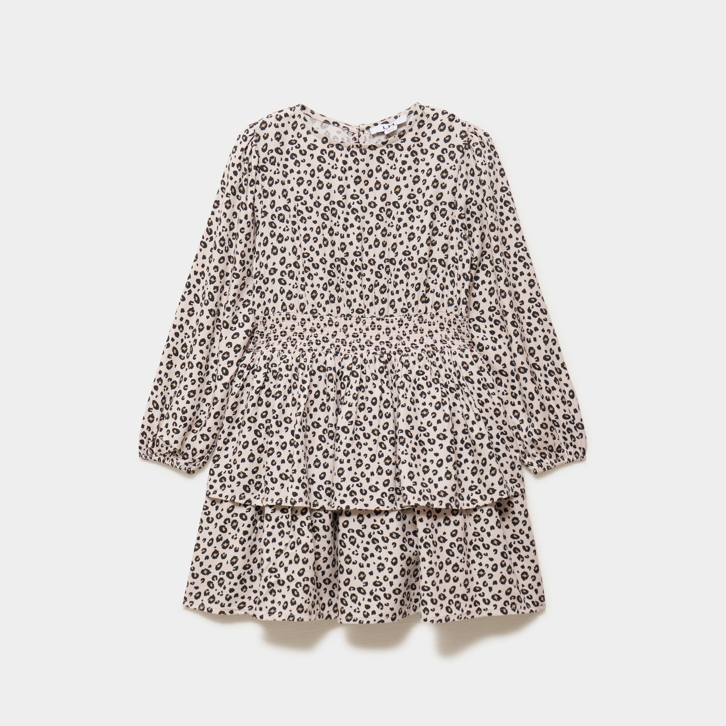 Robe courte patineuse &agrave; volants smock&eacute;e sable fille