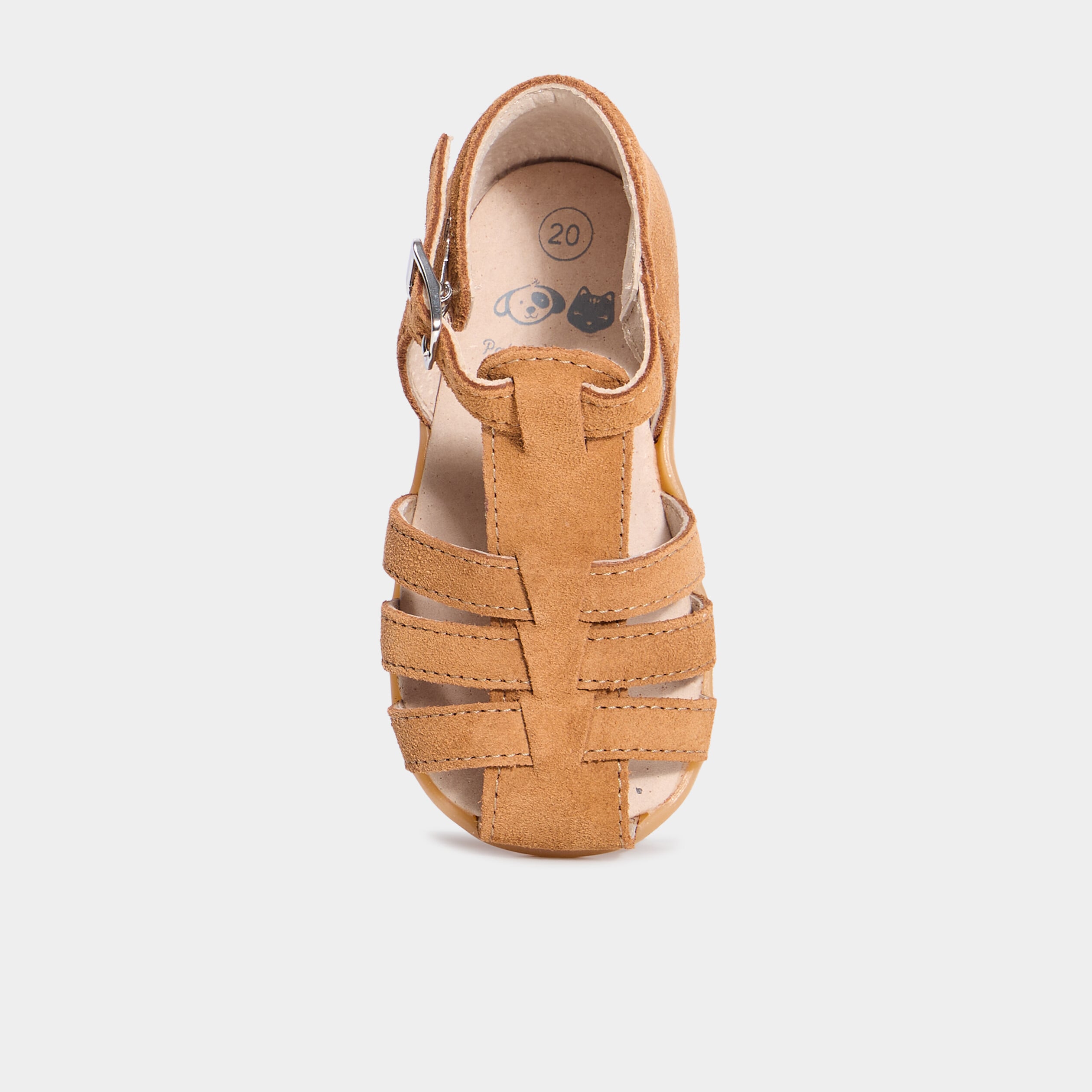 Sandales en cuir semelle souple camel b&eacute;b&eacute; gar&ccedil;on
