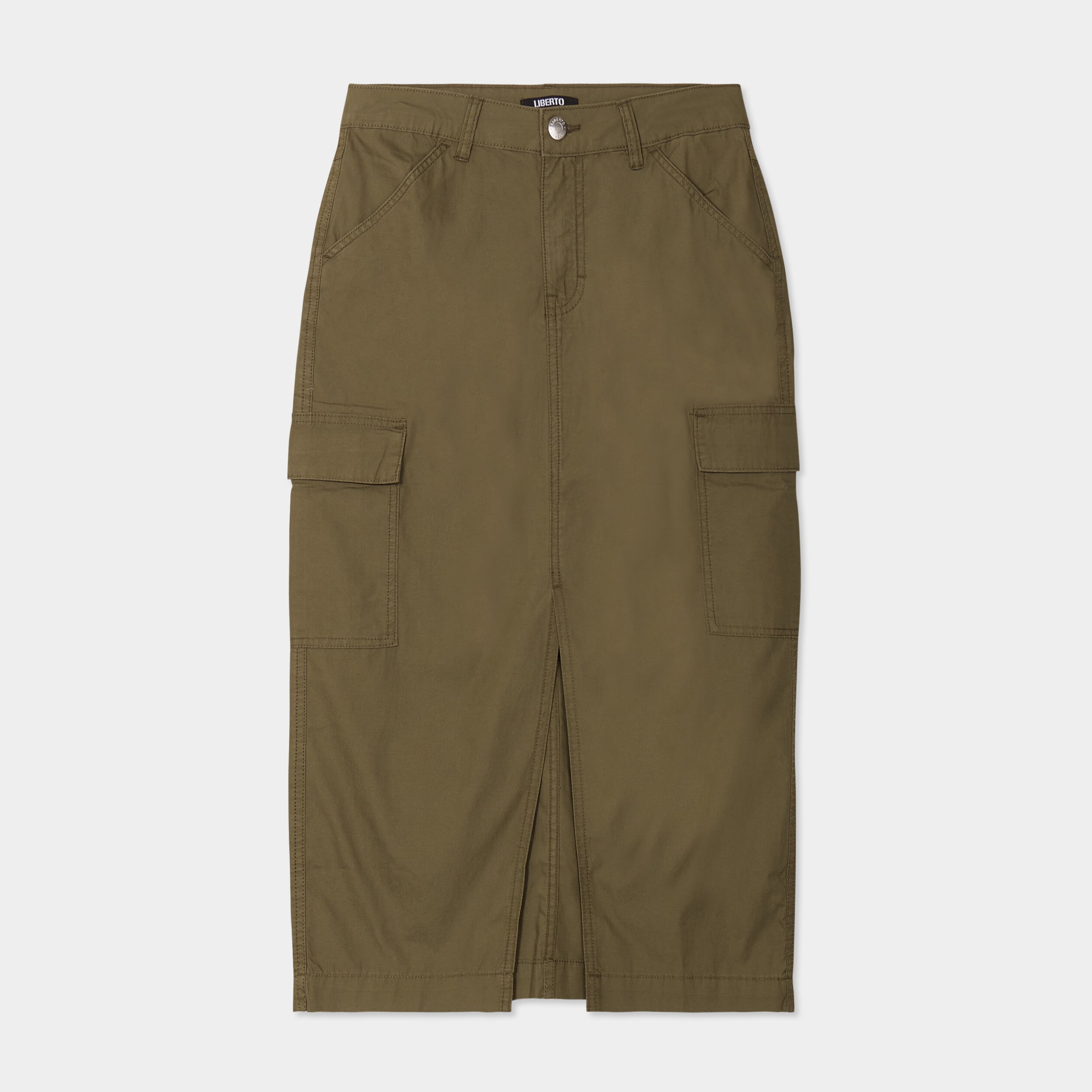 Jupe longue cargo coton vert kaki femme