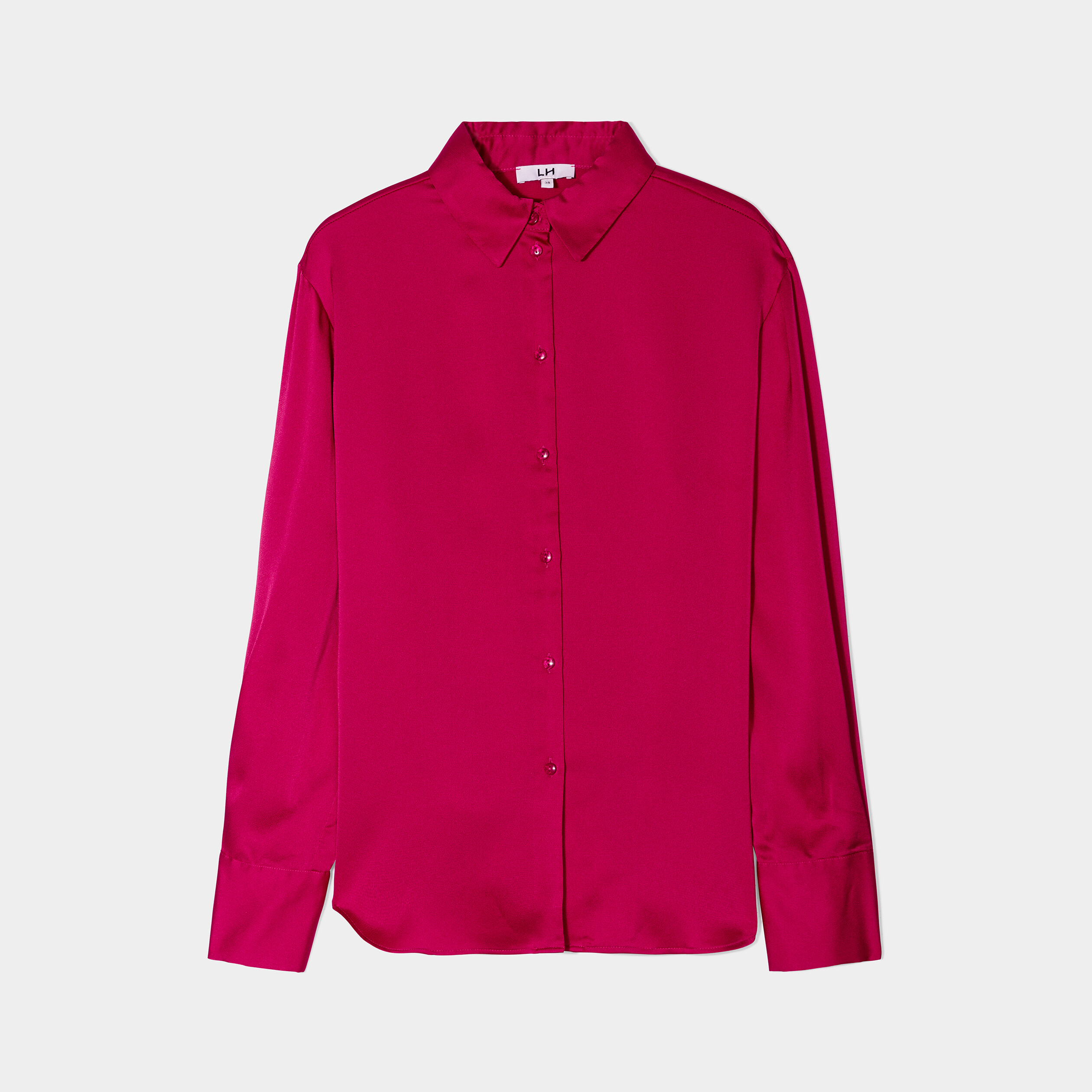 Chemise satin manches longues rose framboise femme