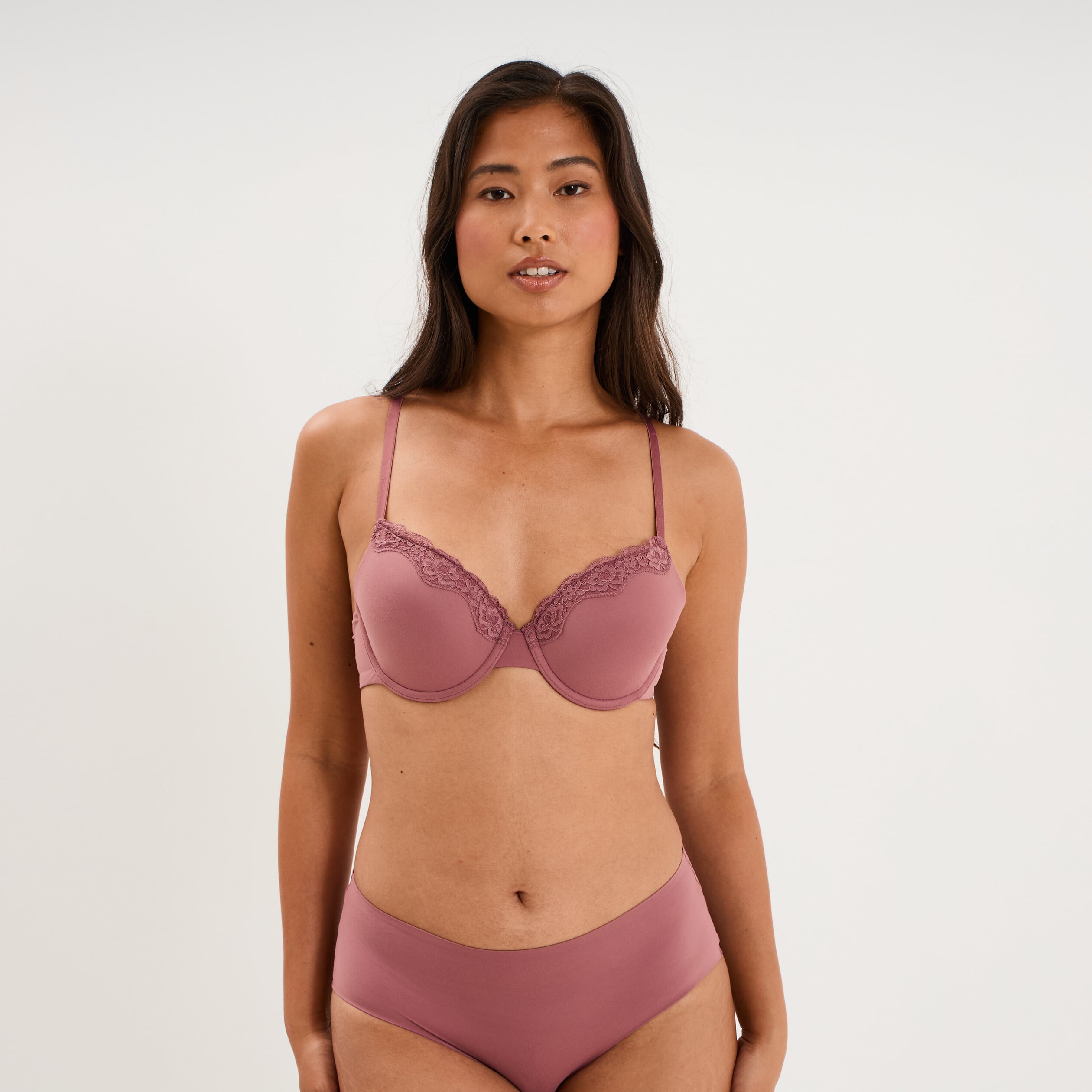 Soutien-gorge embo&icirc;tant padd&eacute; dentelle vieux rose femme