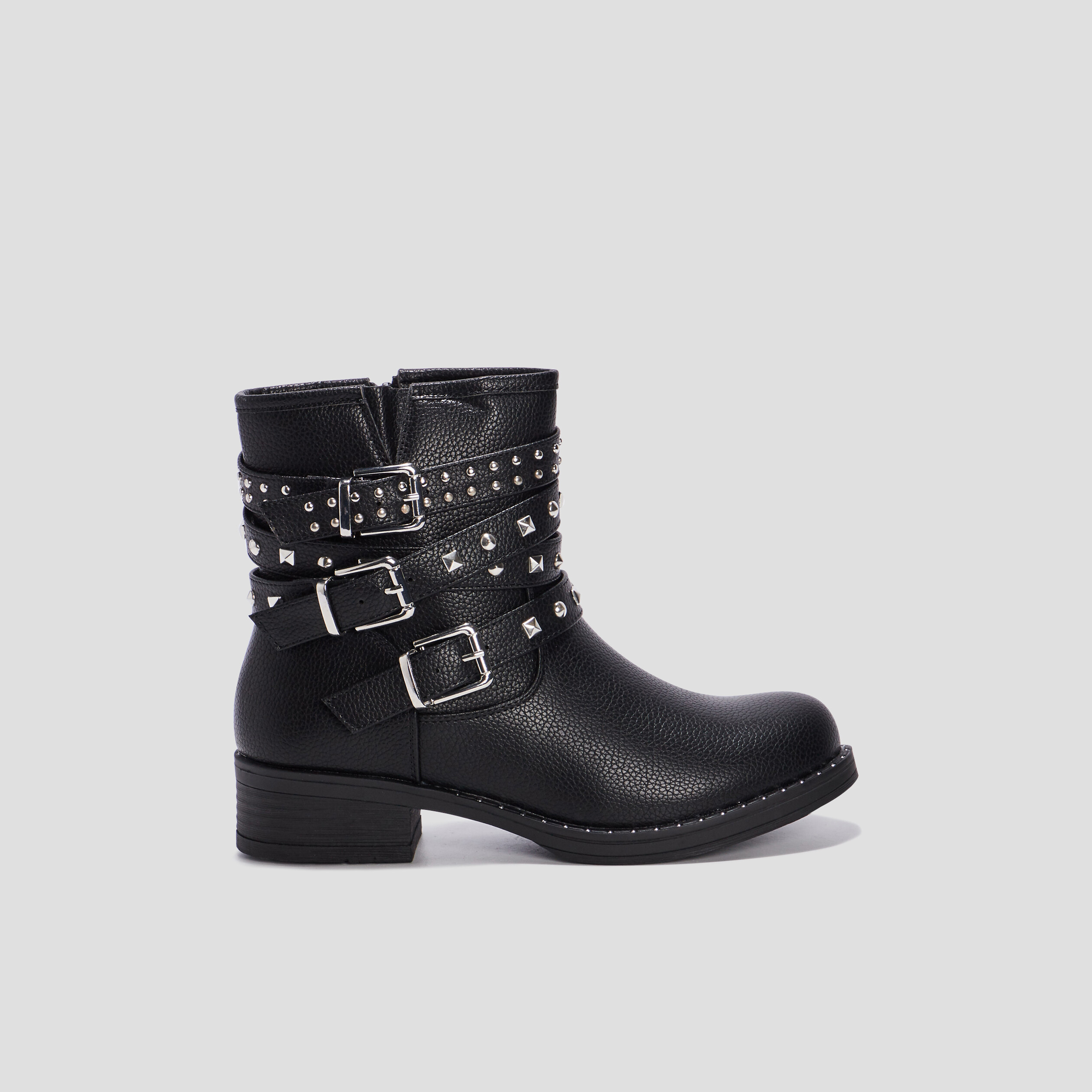 Bottines &agrave; talons clout&eacute;es noir femme