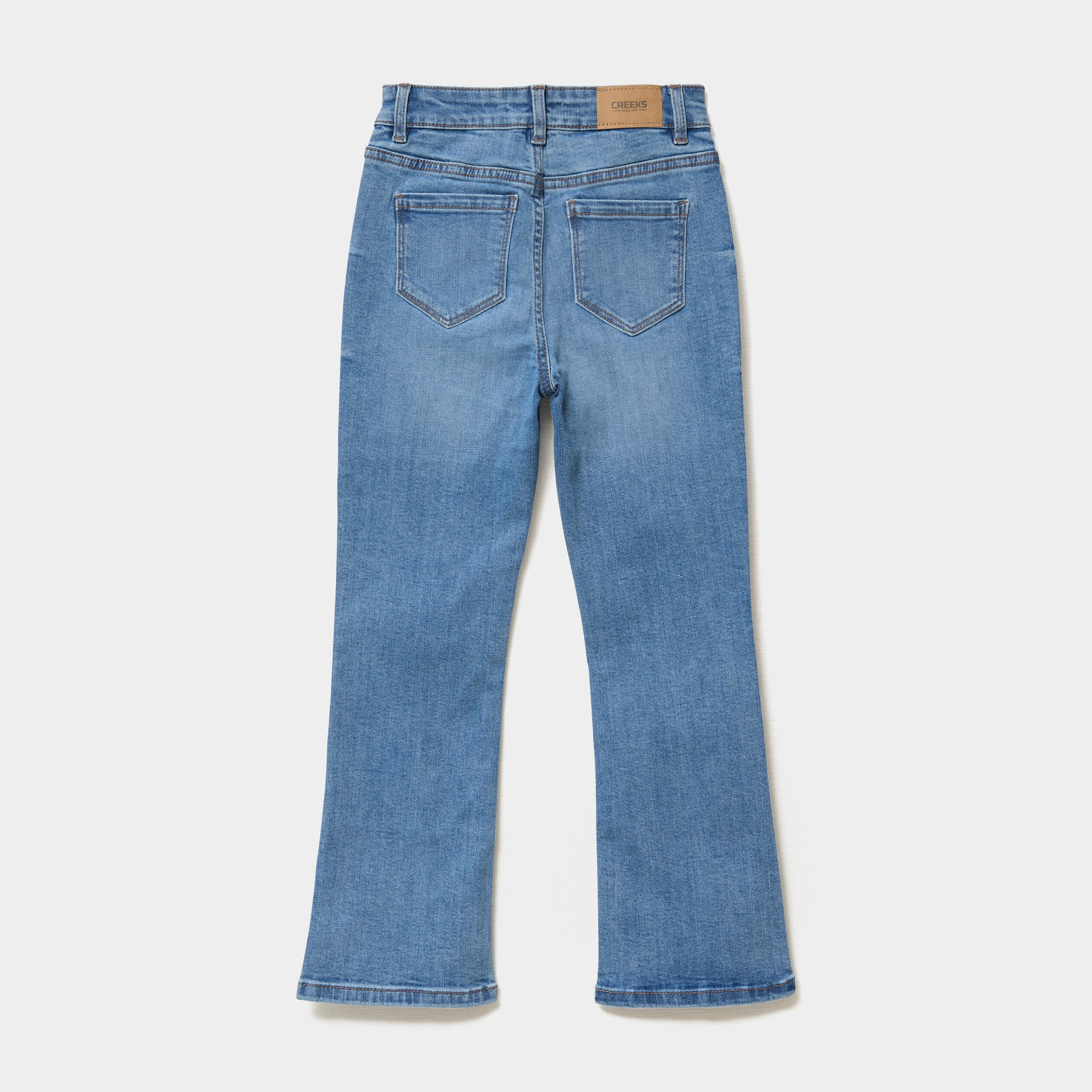 Jean flare poches plaqu&eacute;es denim double stone fille