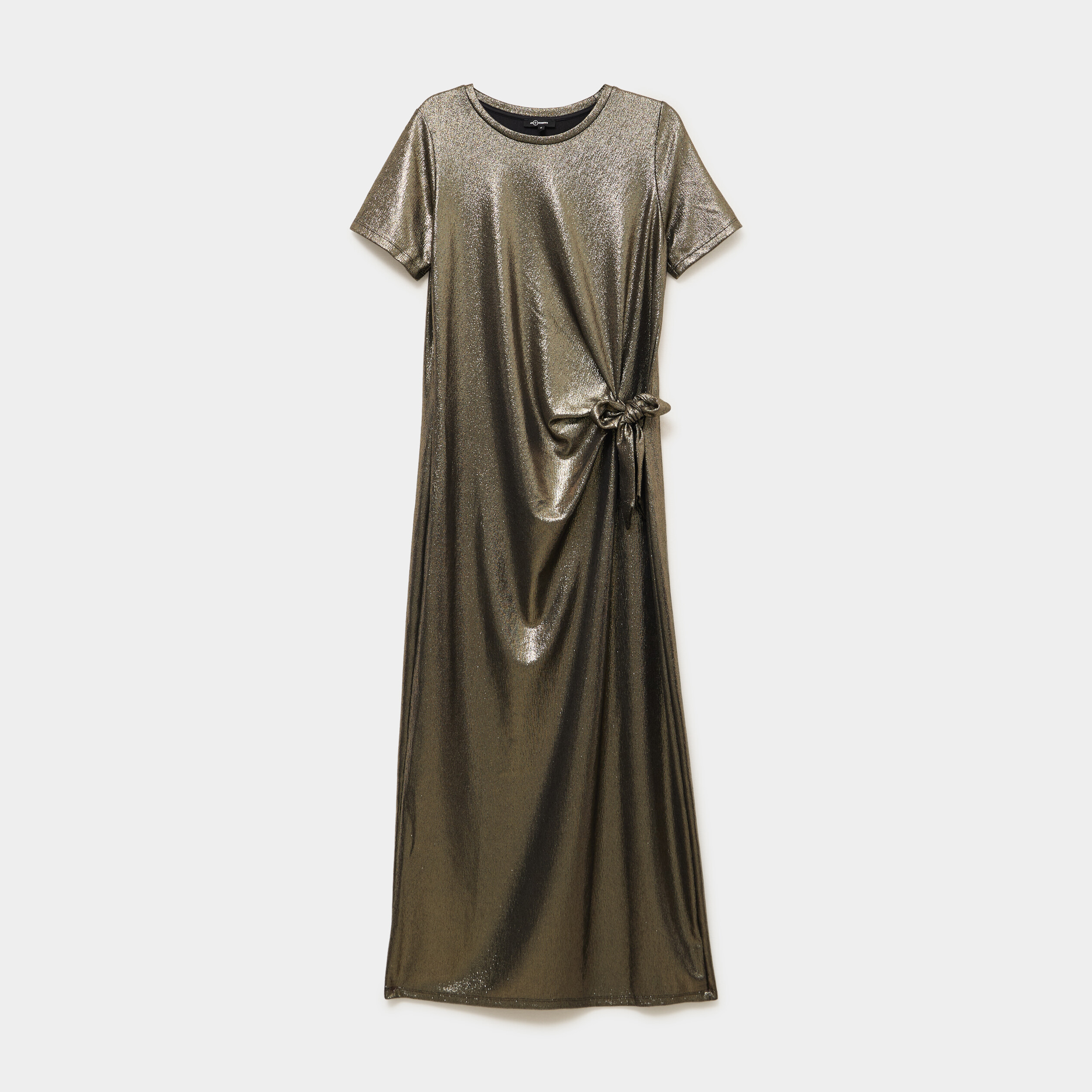 Robe longue d&eacute;tail noeud c&ocirc;t&eacute; jaune or femme