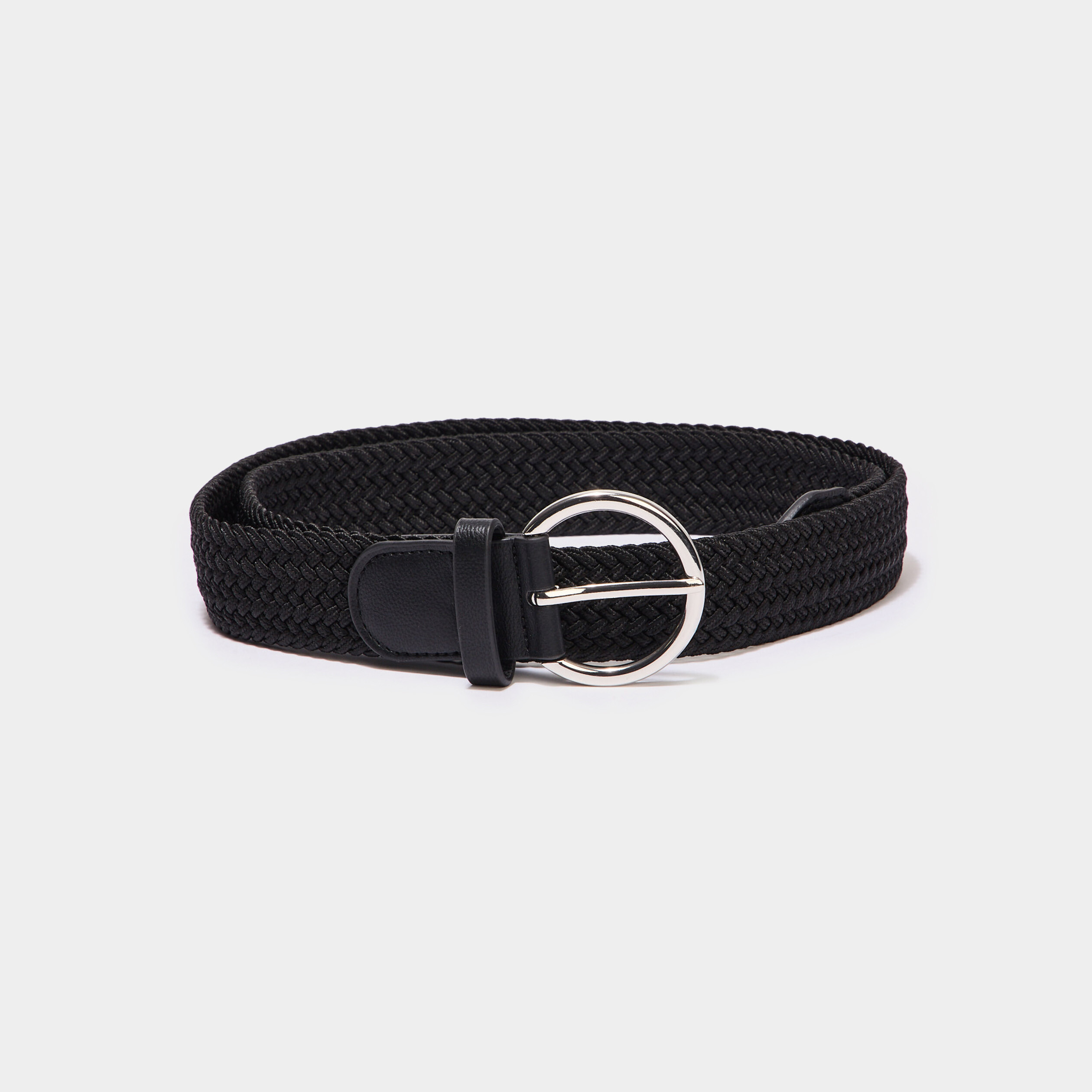 Ceinture tress&eacute;e avec boucle ronde noir femme