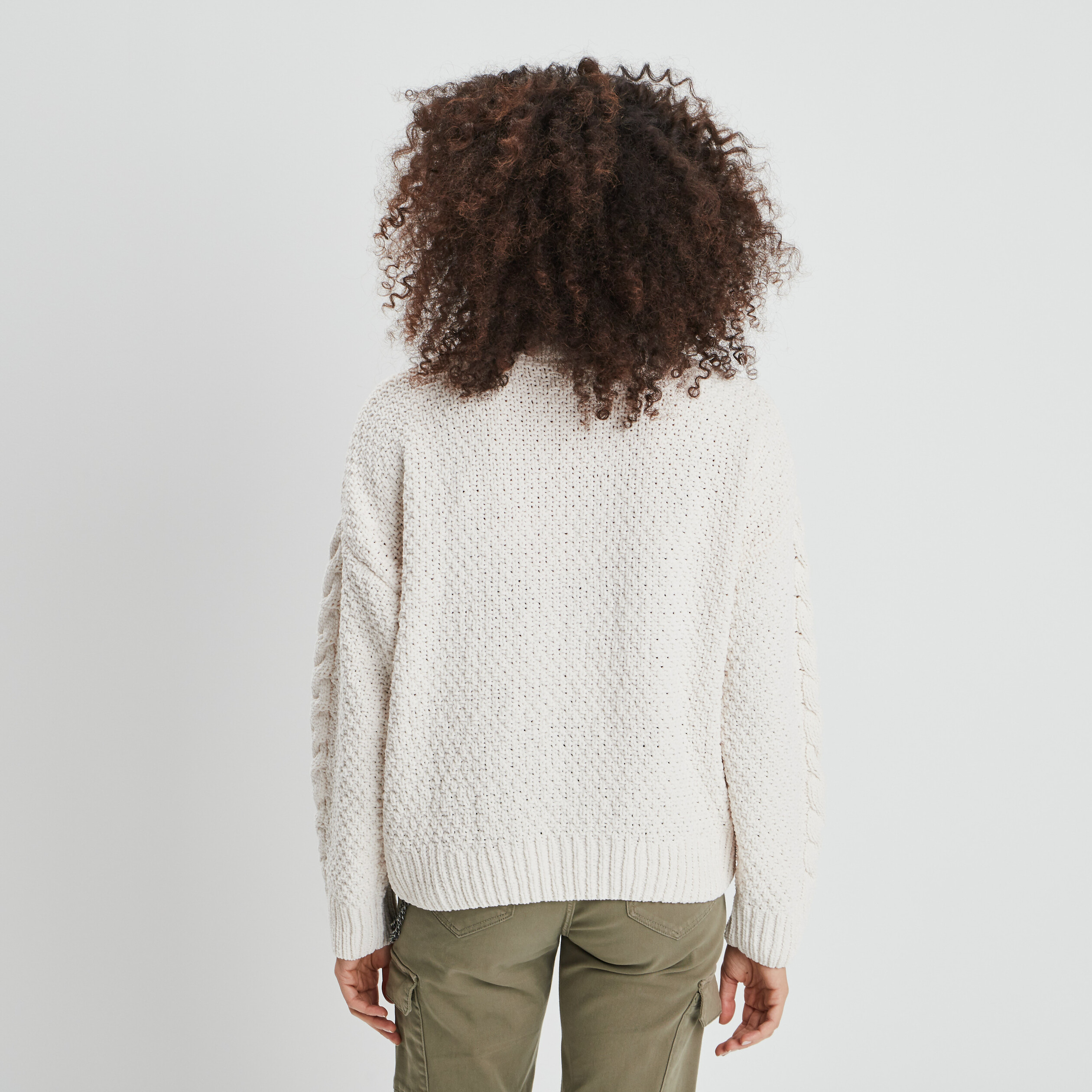 Pull avec torsades ivoire femme