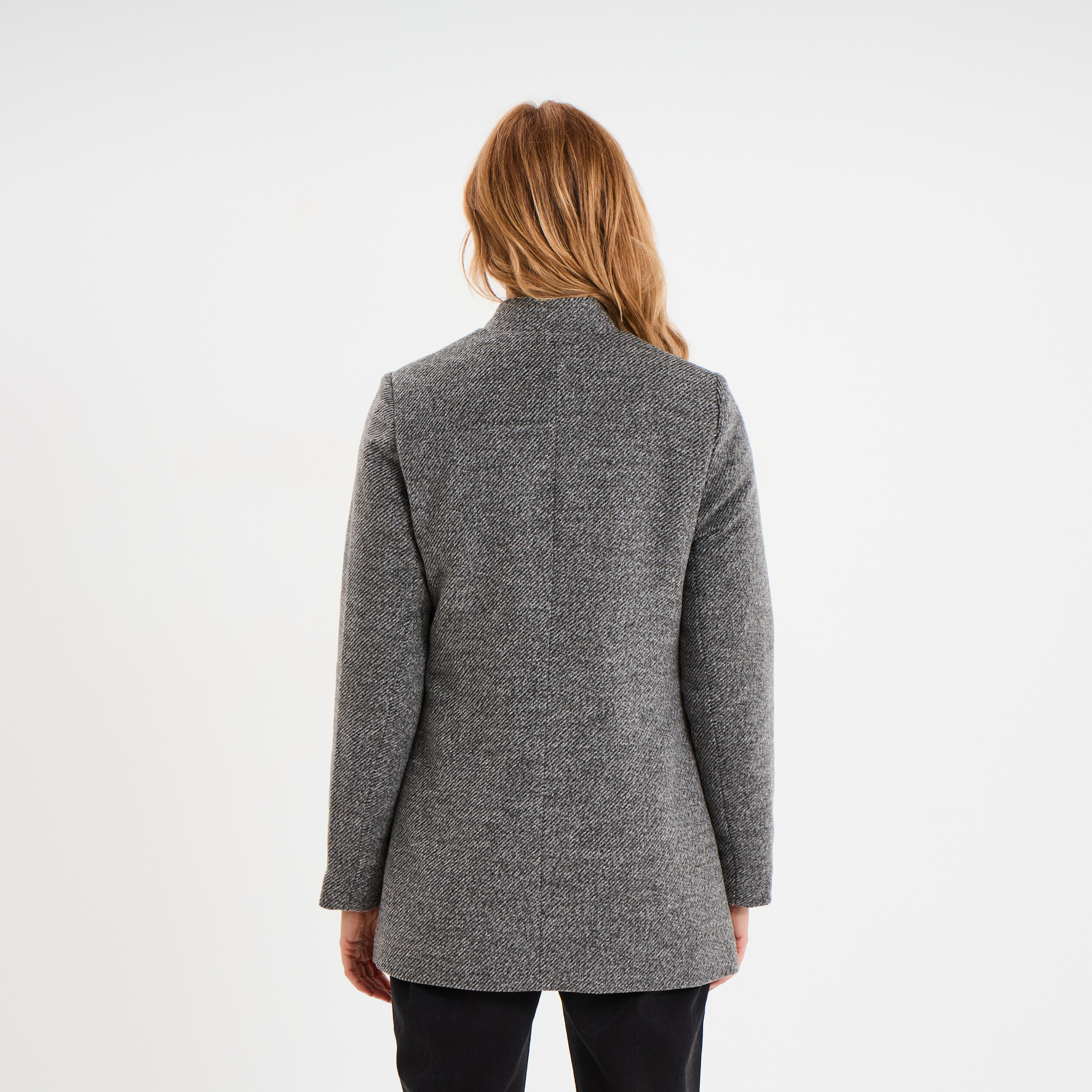 Manteau mi-long cintré zippé col montant gris foncé femme La Halle