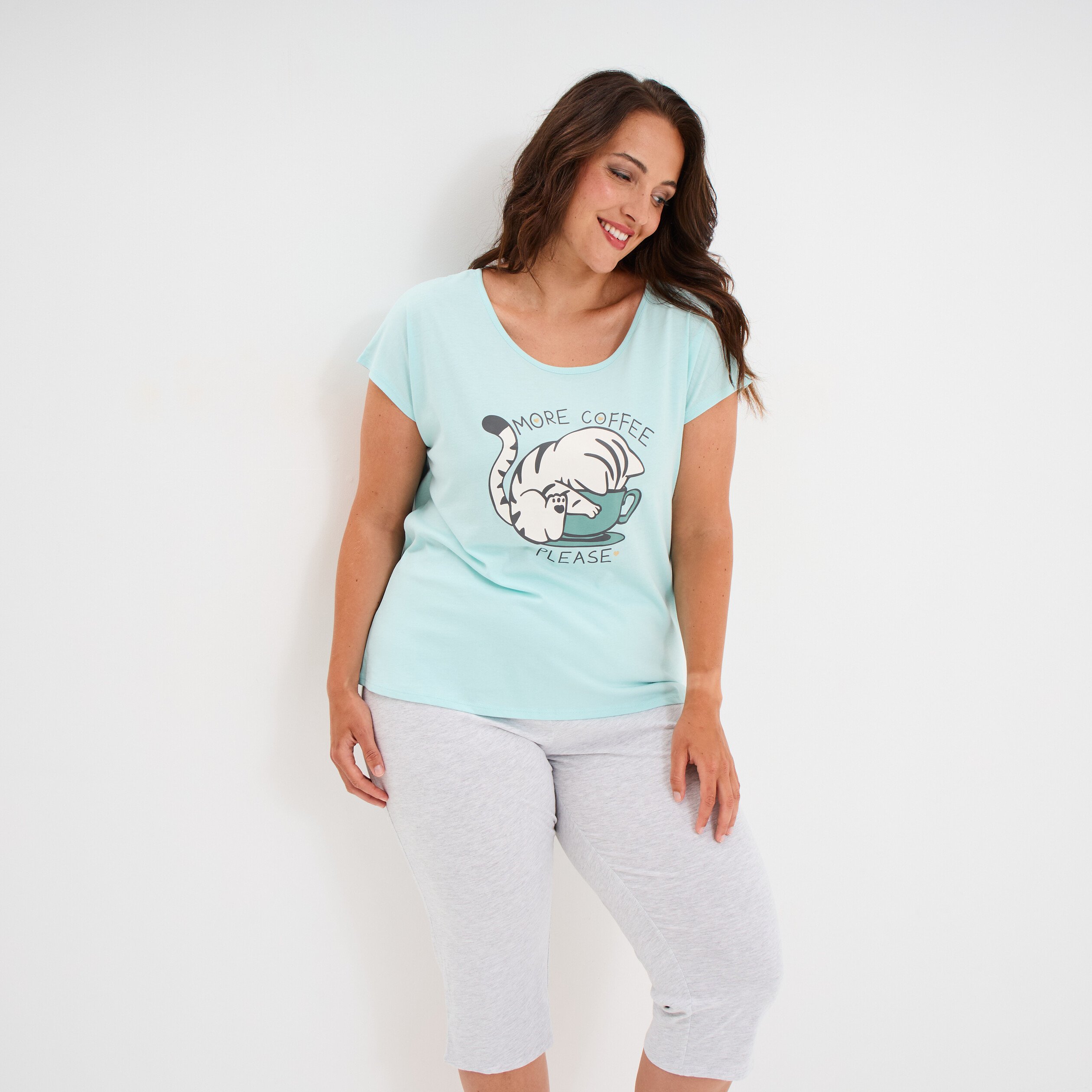 ensemble pyjama corsaire coton bleu turquoise femmegt Ensemble pyjama corsaire coton bleu turquoise femme grande taille