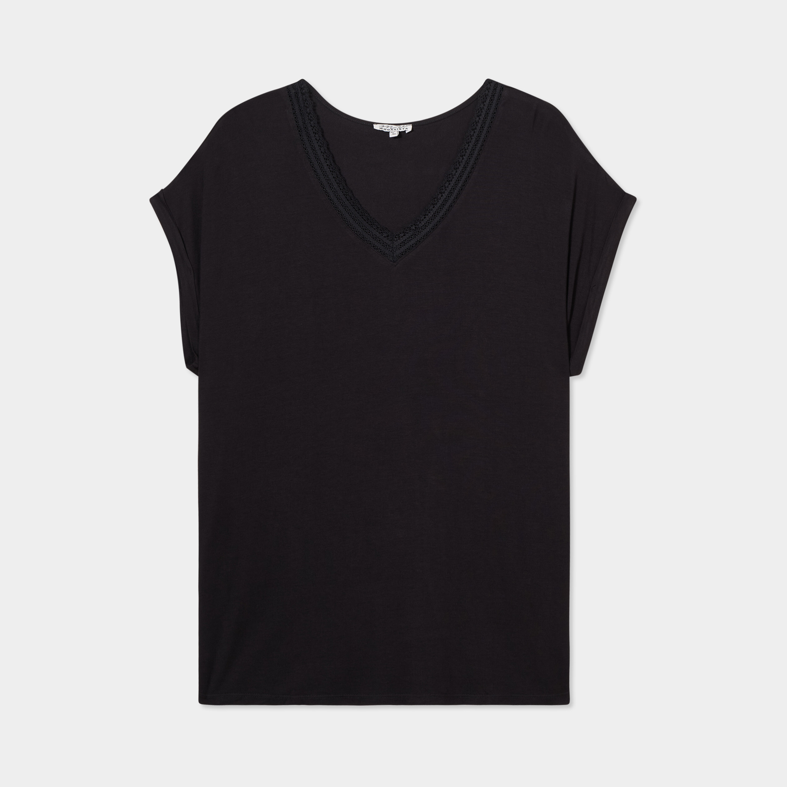 T-shirt col V dentelle noir femme grande taille