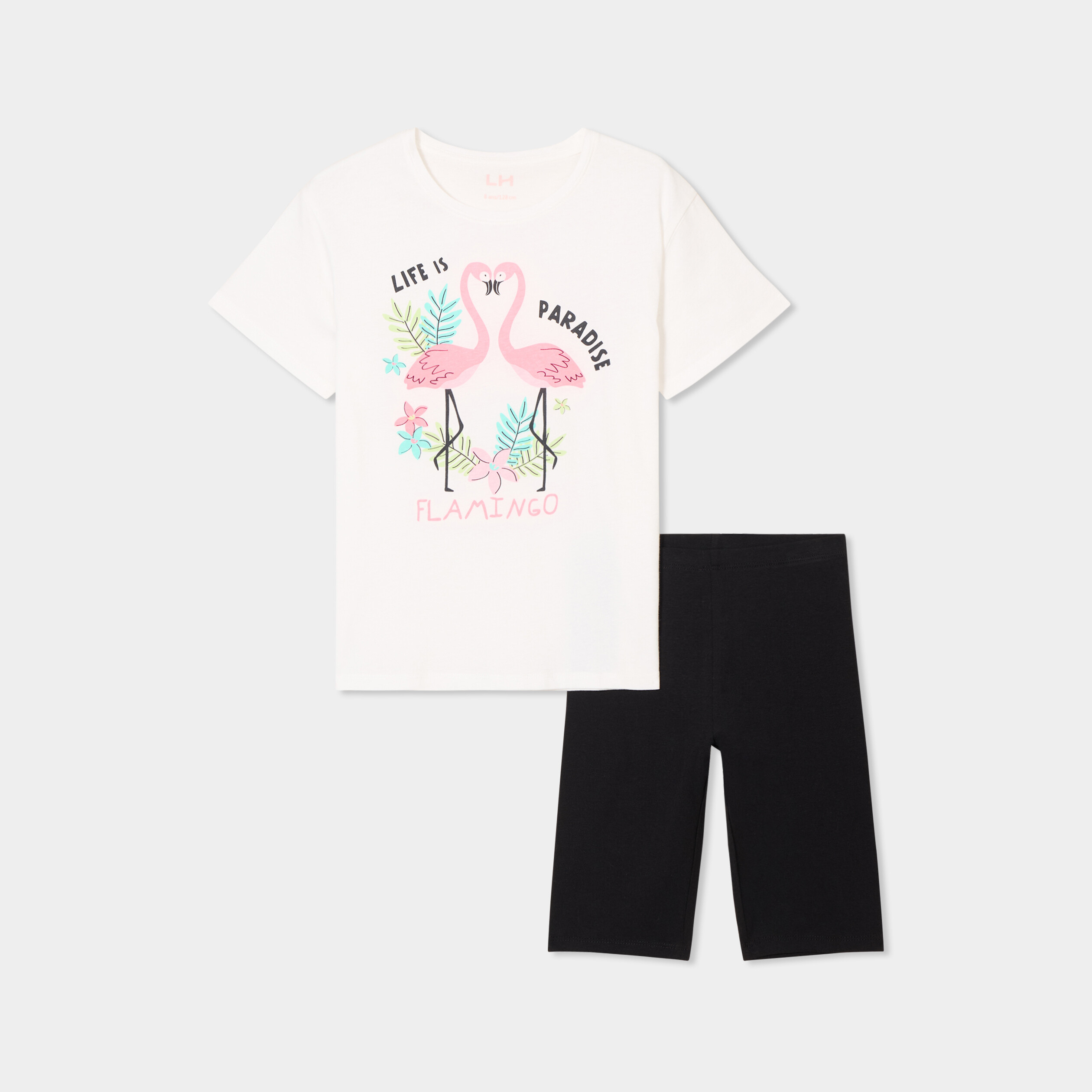 Ensemble 2 pi&egrave;ces short cycliste coton blanc fille