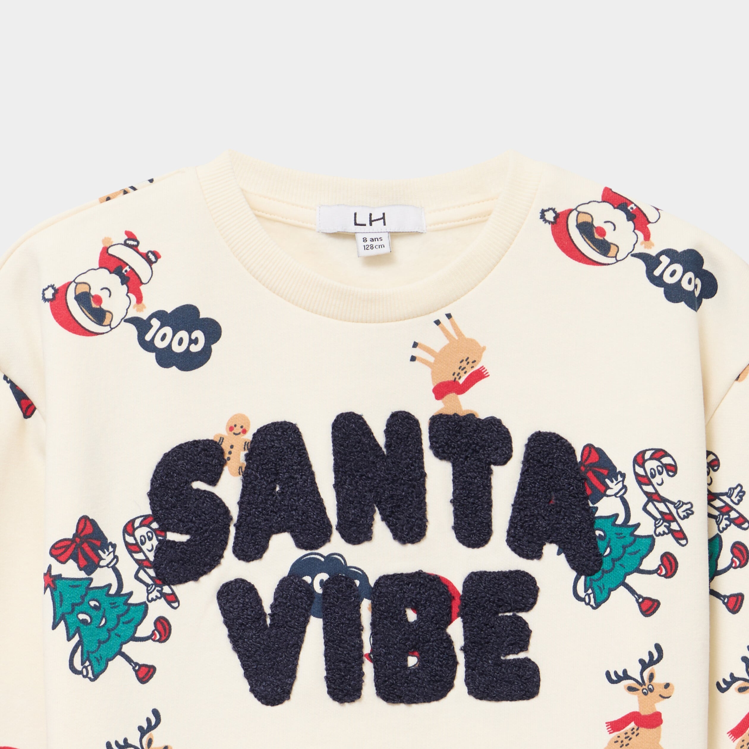 Sweat de No&euml;l col rond ecru gar&ccedil;on