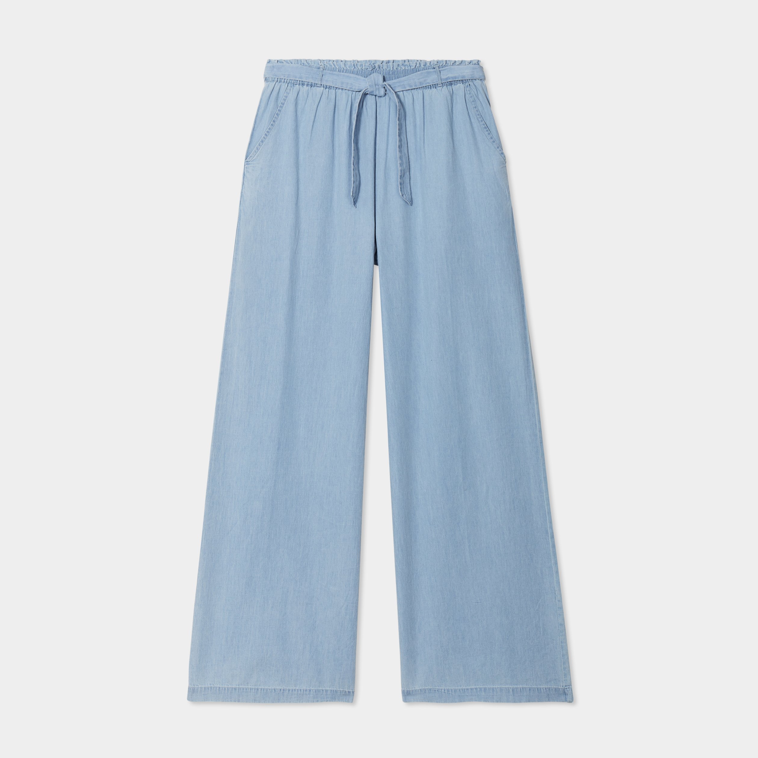 pantalon wide leg ceinture denim stone femme Pantalon wide leg ceinturé denim stone femme