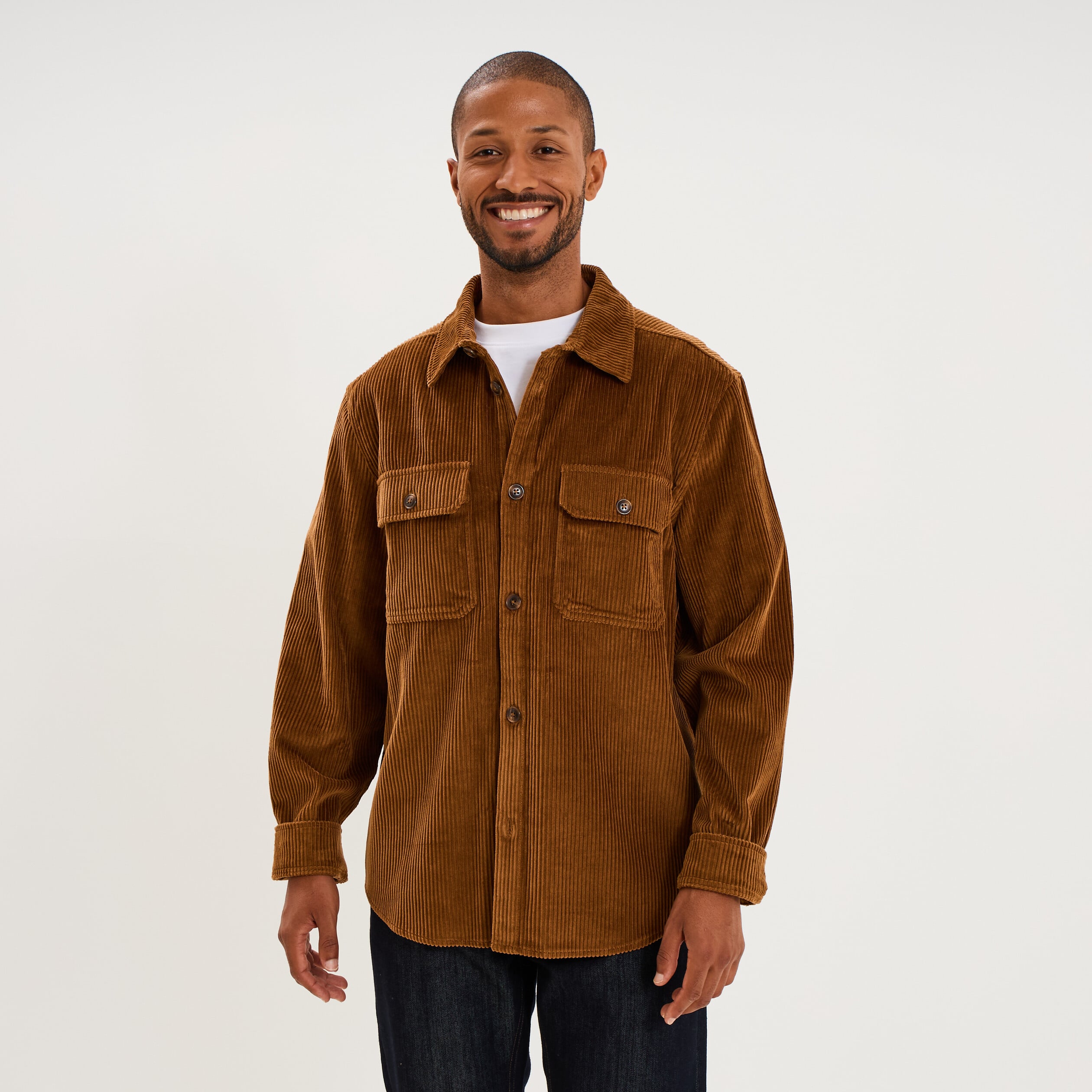 Surchemise droite velours c&ocirc;tel&eacute; coton marron homme