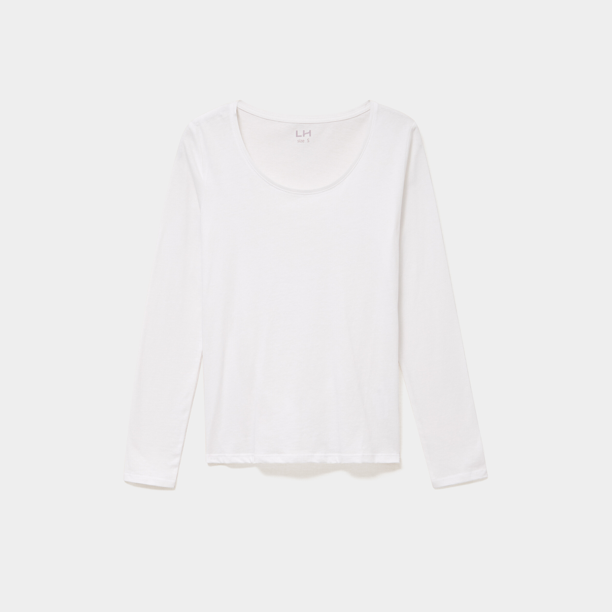 T-shirt coton col rond manches longues blanc femme