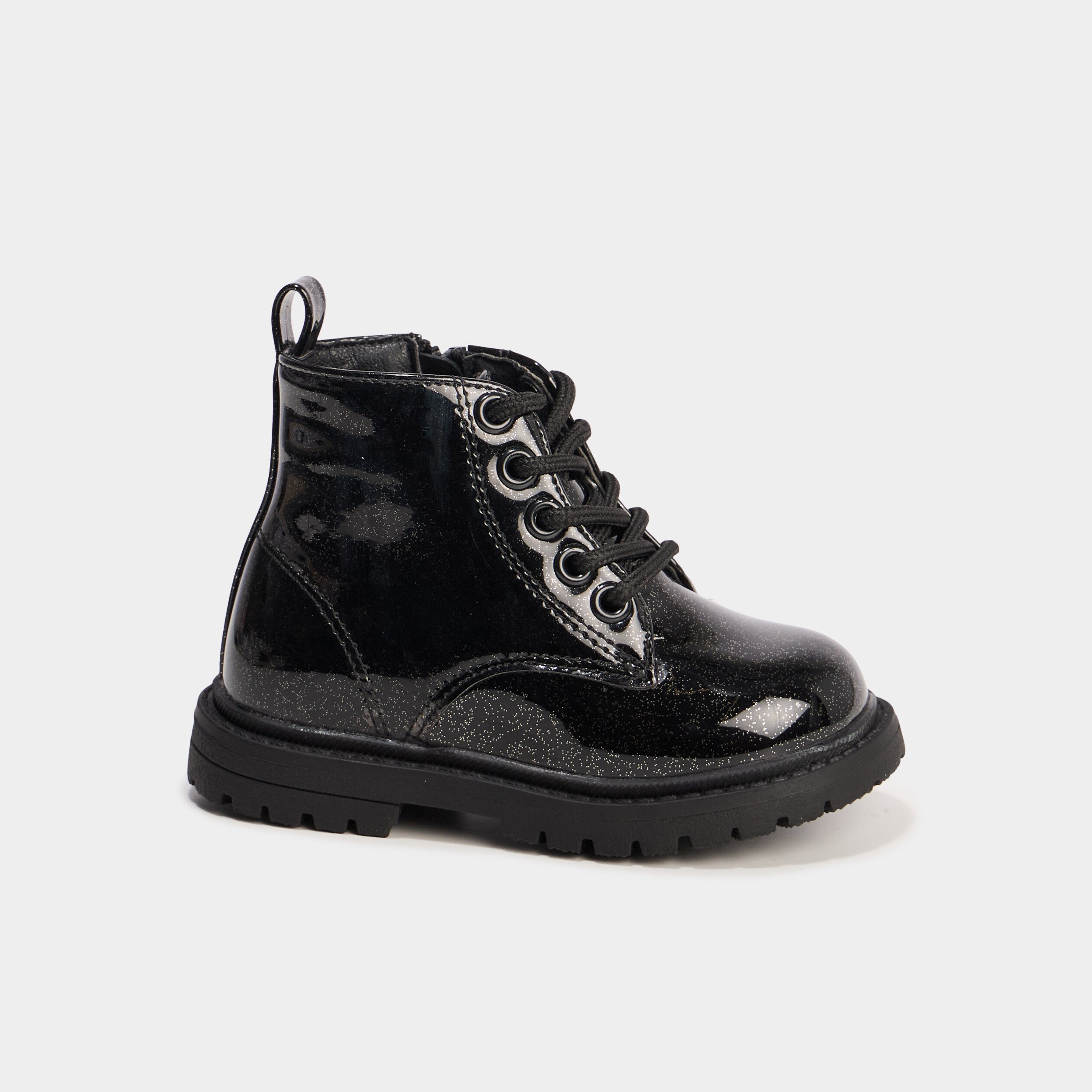 boots crantees vernies a paillettes noir bebef Boots crantées vernies à paillettes noir bébé fille