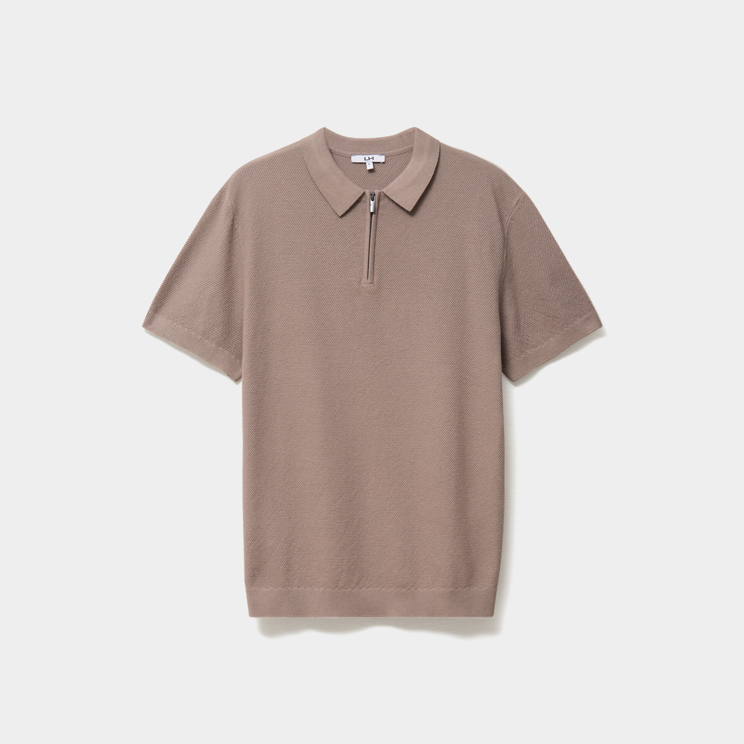 Polo col zipp&eacute; manches courtes coton marron homme