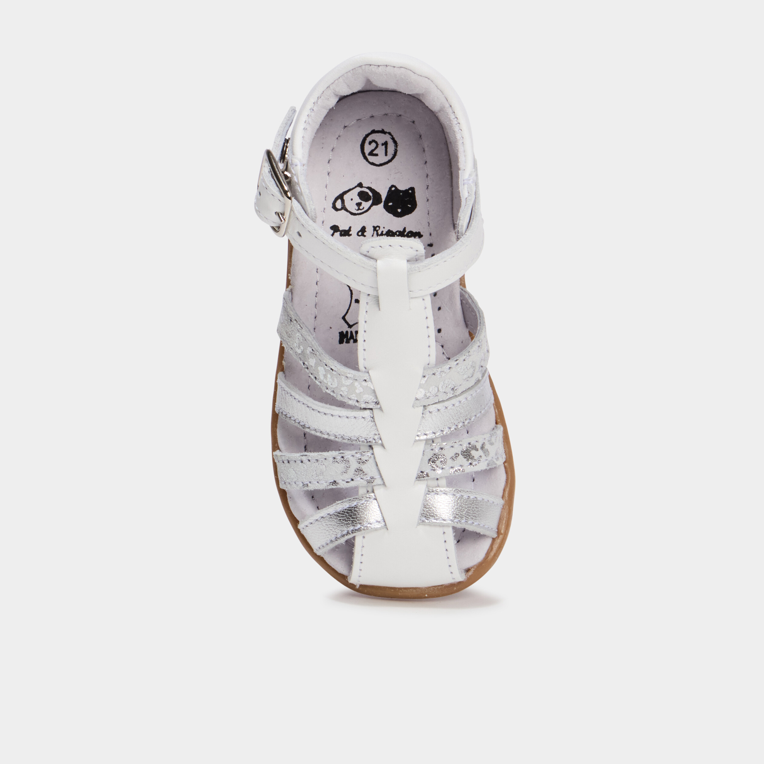 Sandales en cuir blanc b&eacute;b&eacute; fille