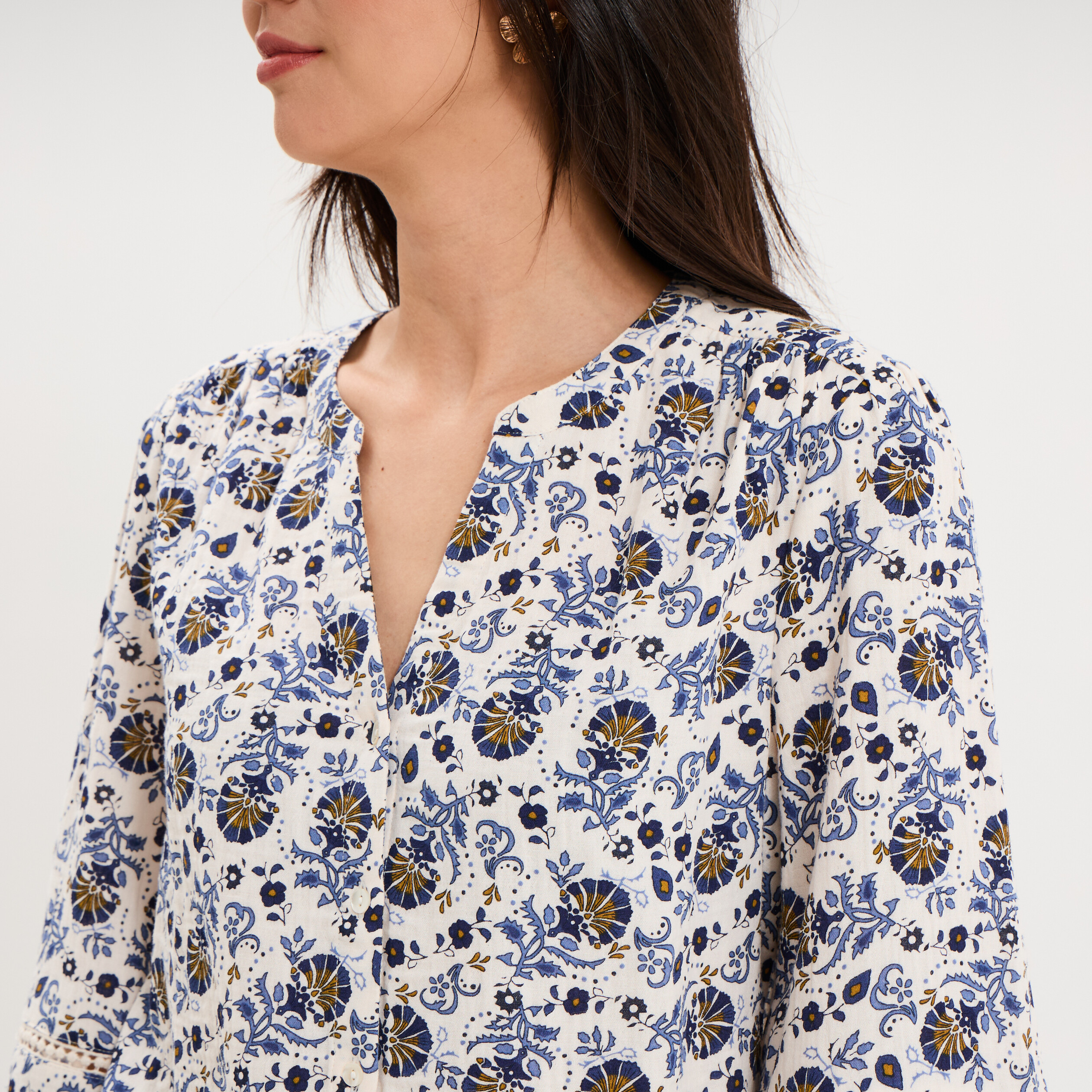 Blouse manches ballons coton ecru femme
