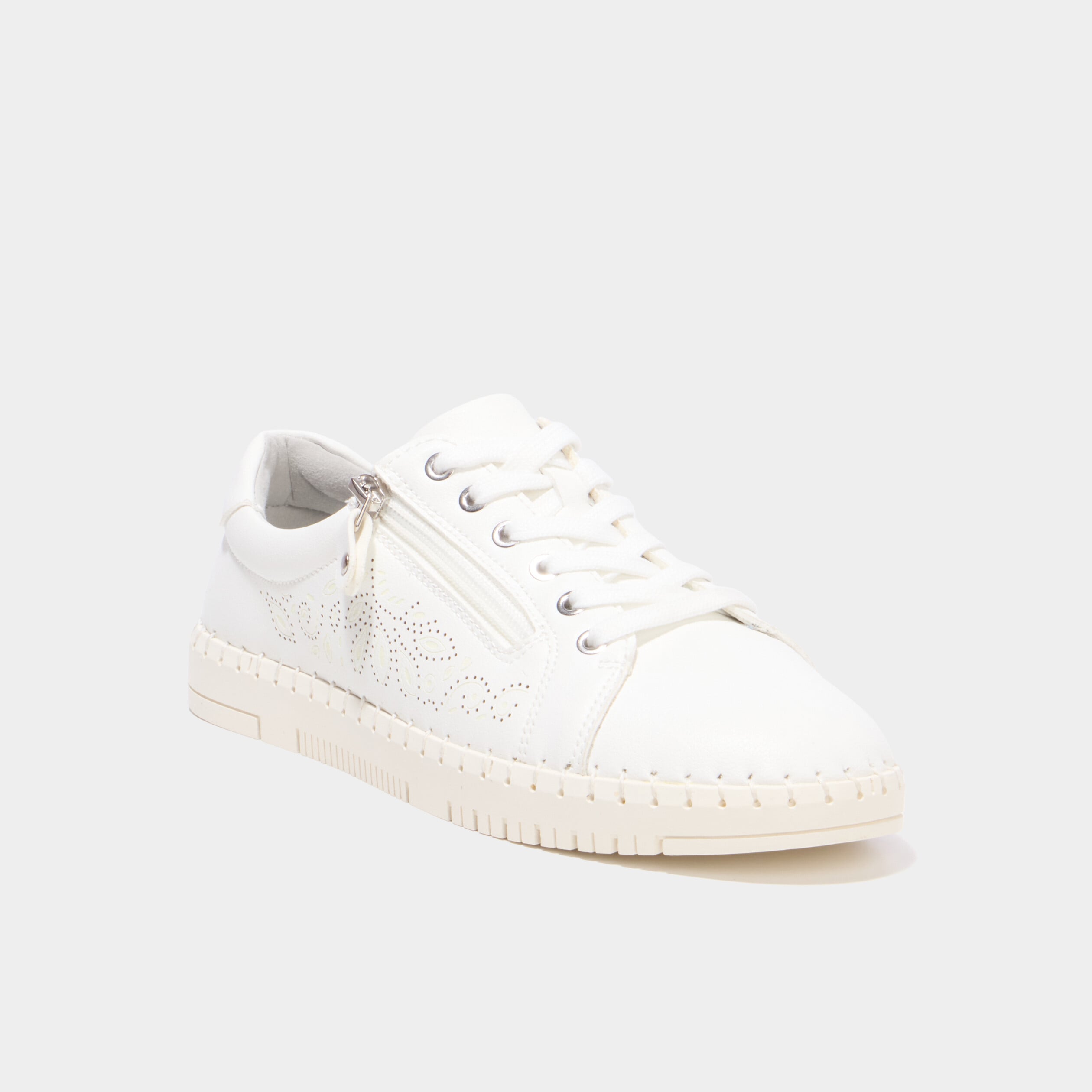 Tennis basses zipp&eacute;es blanc femme