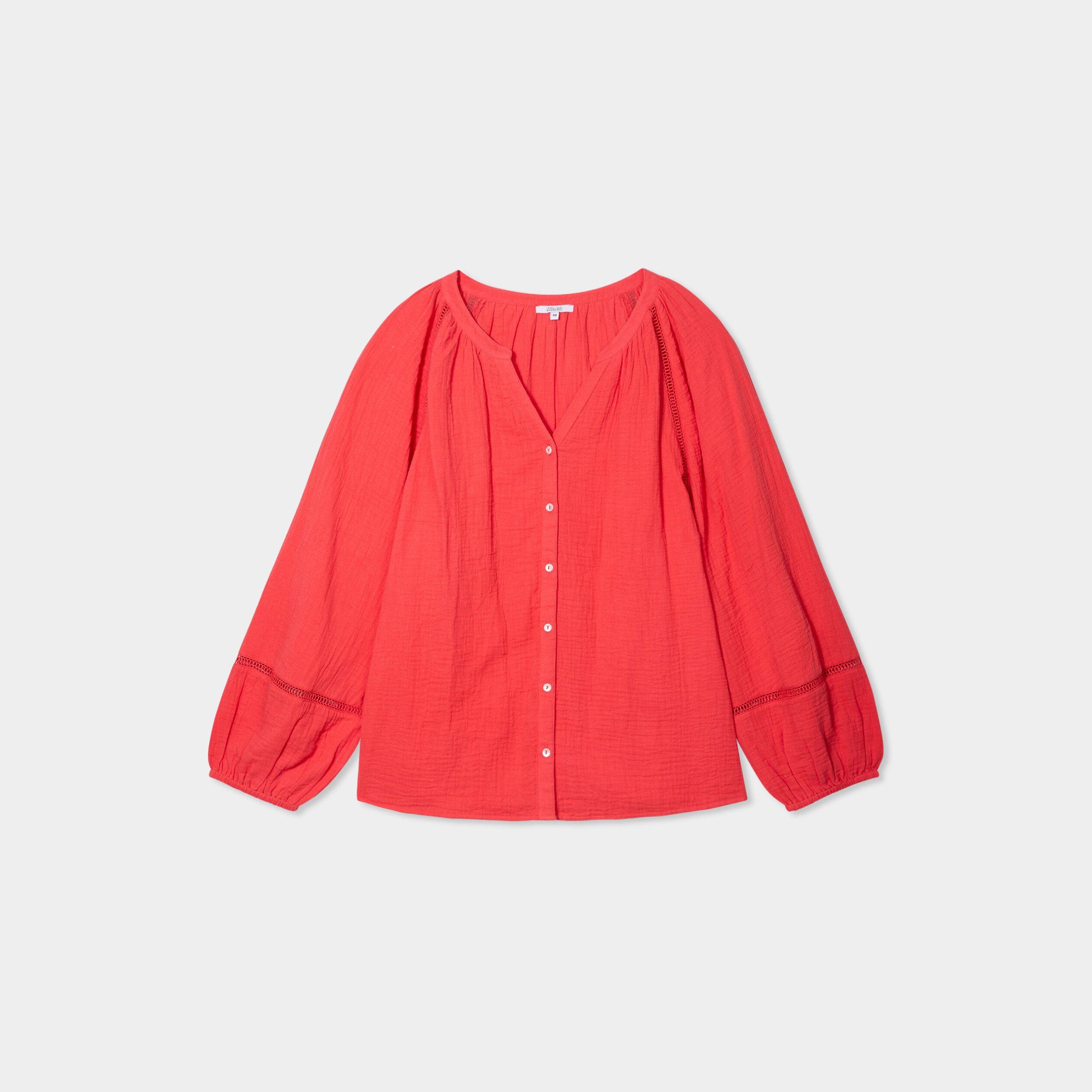 blouse manches longues gaze de coton rouge femmegt Blouse manches longues gaze de coton rouge femme grande taille