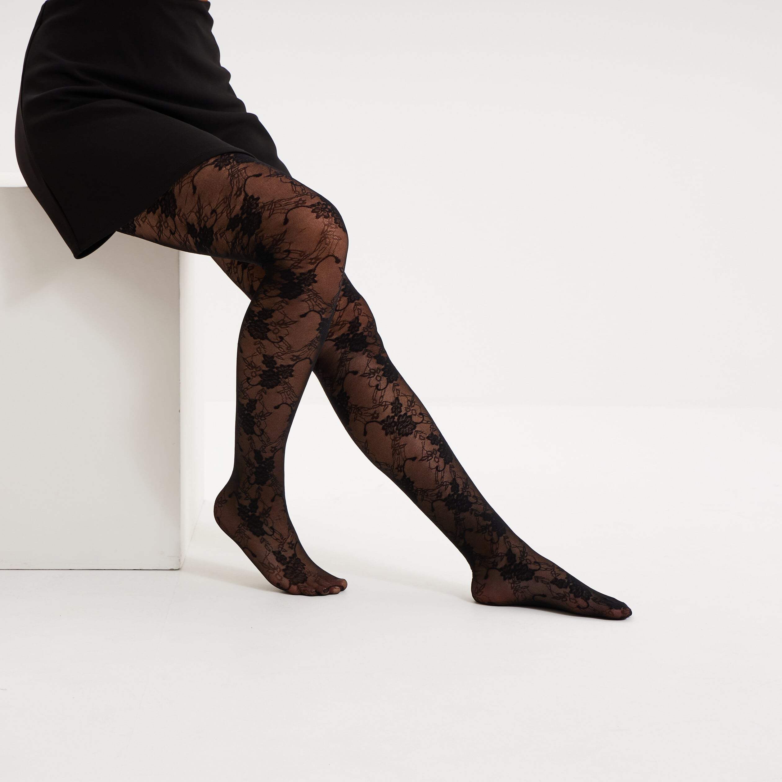 Collants 20D effet dentelle noir femme