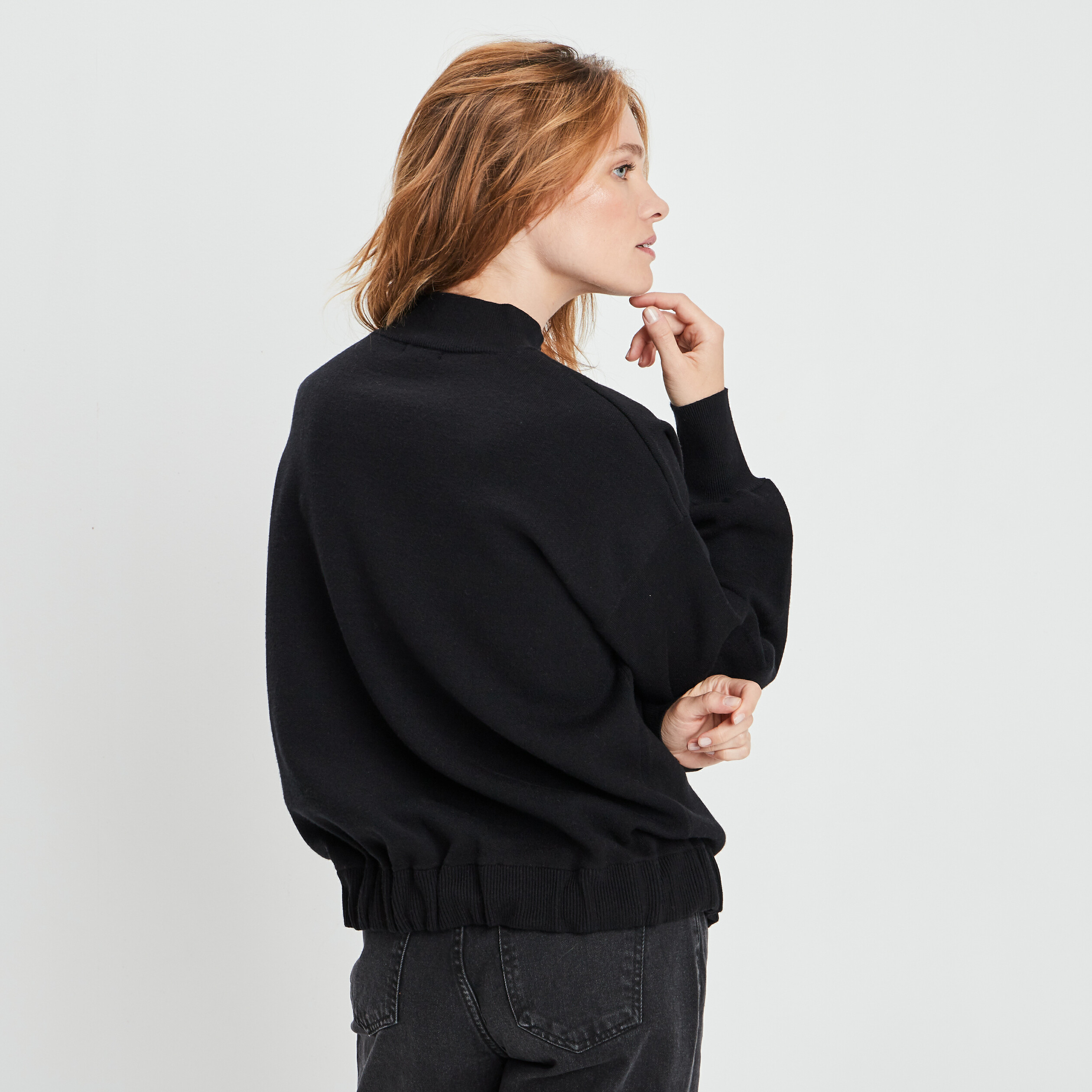 Pull avec col montant noir femme