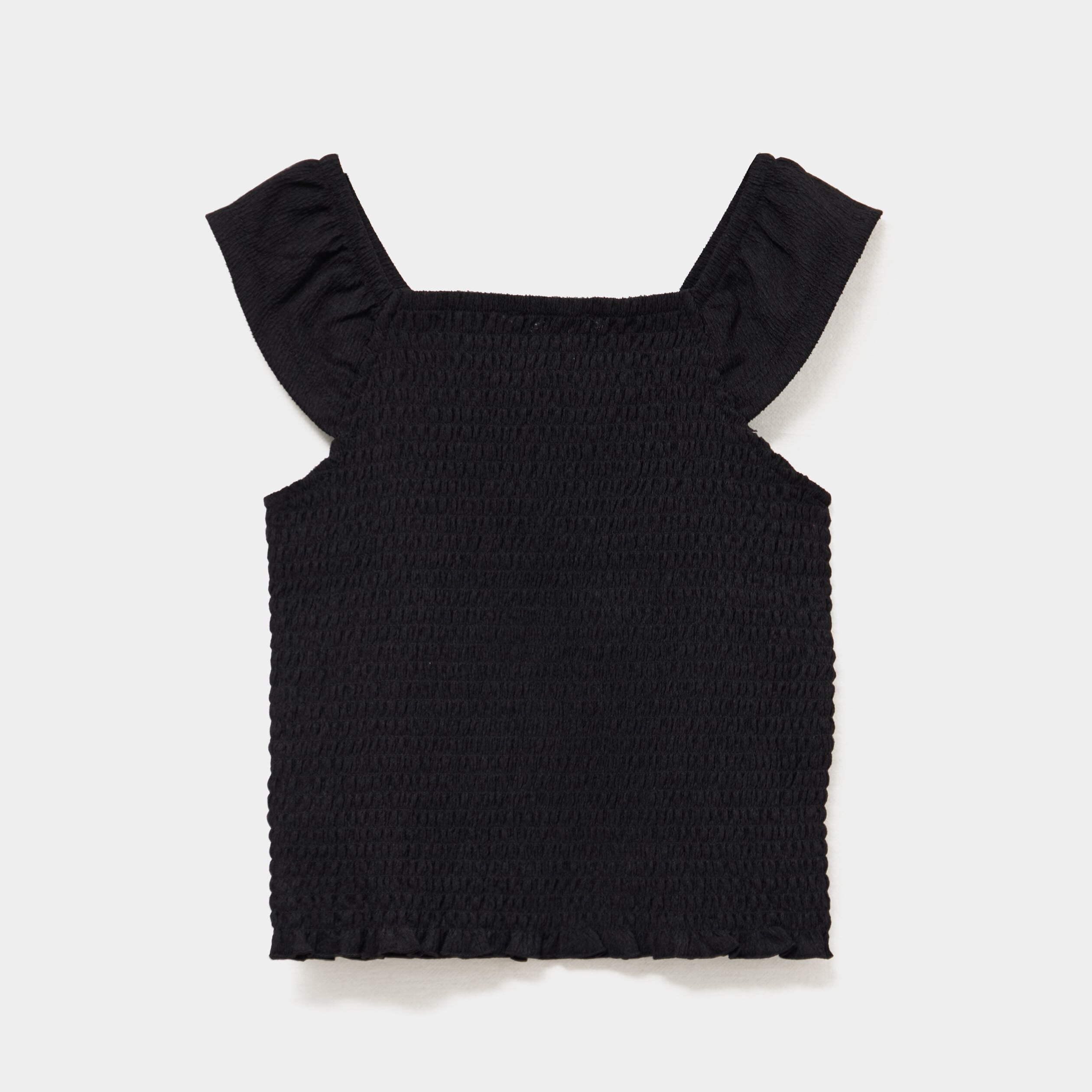Blouse smock&eacute;e ajust&eacute;e avec volants noir fille