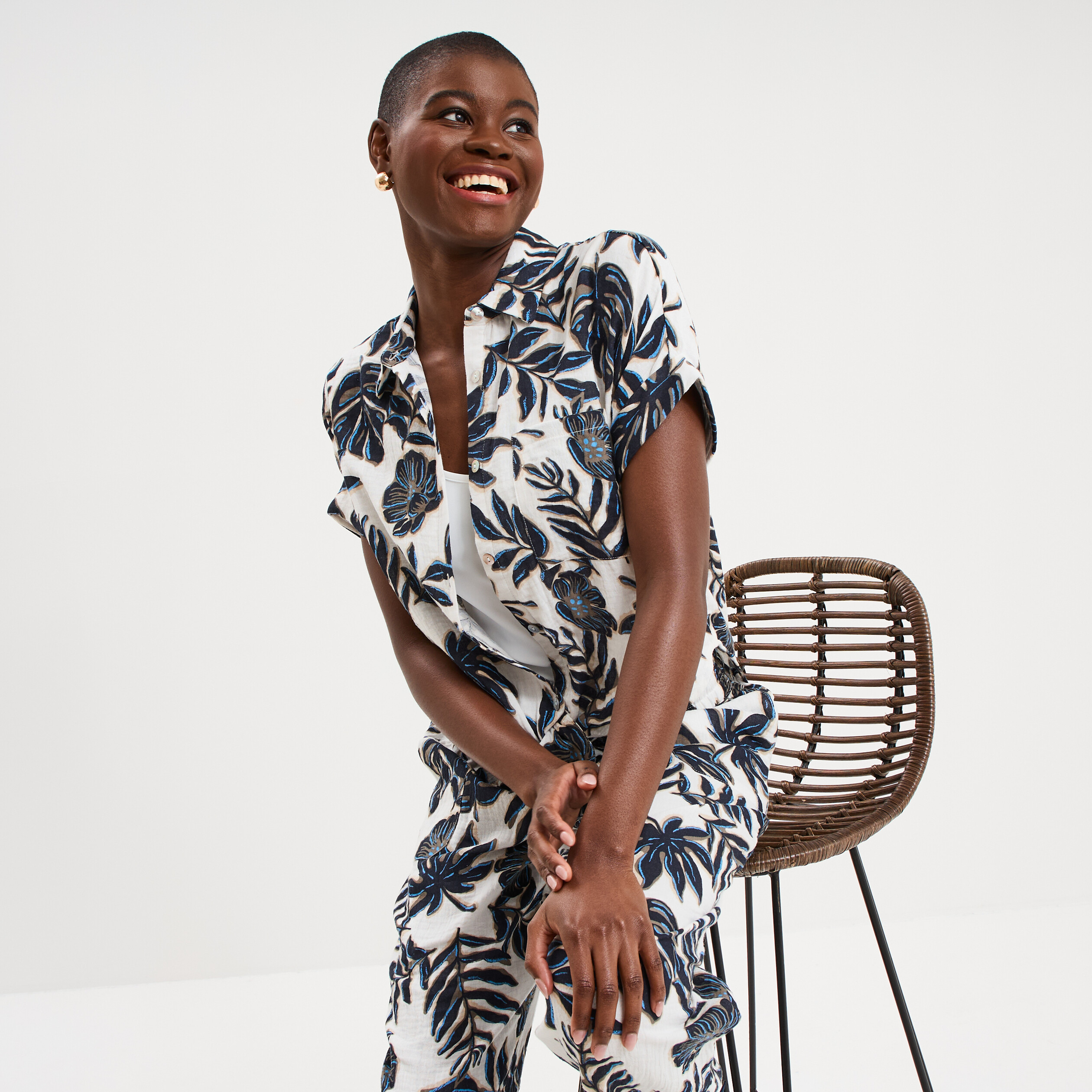 Chemise nou&eacute;e manches courtes gaze coton ecru femme