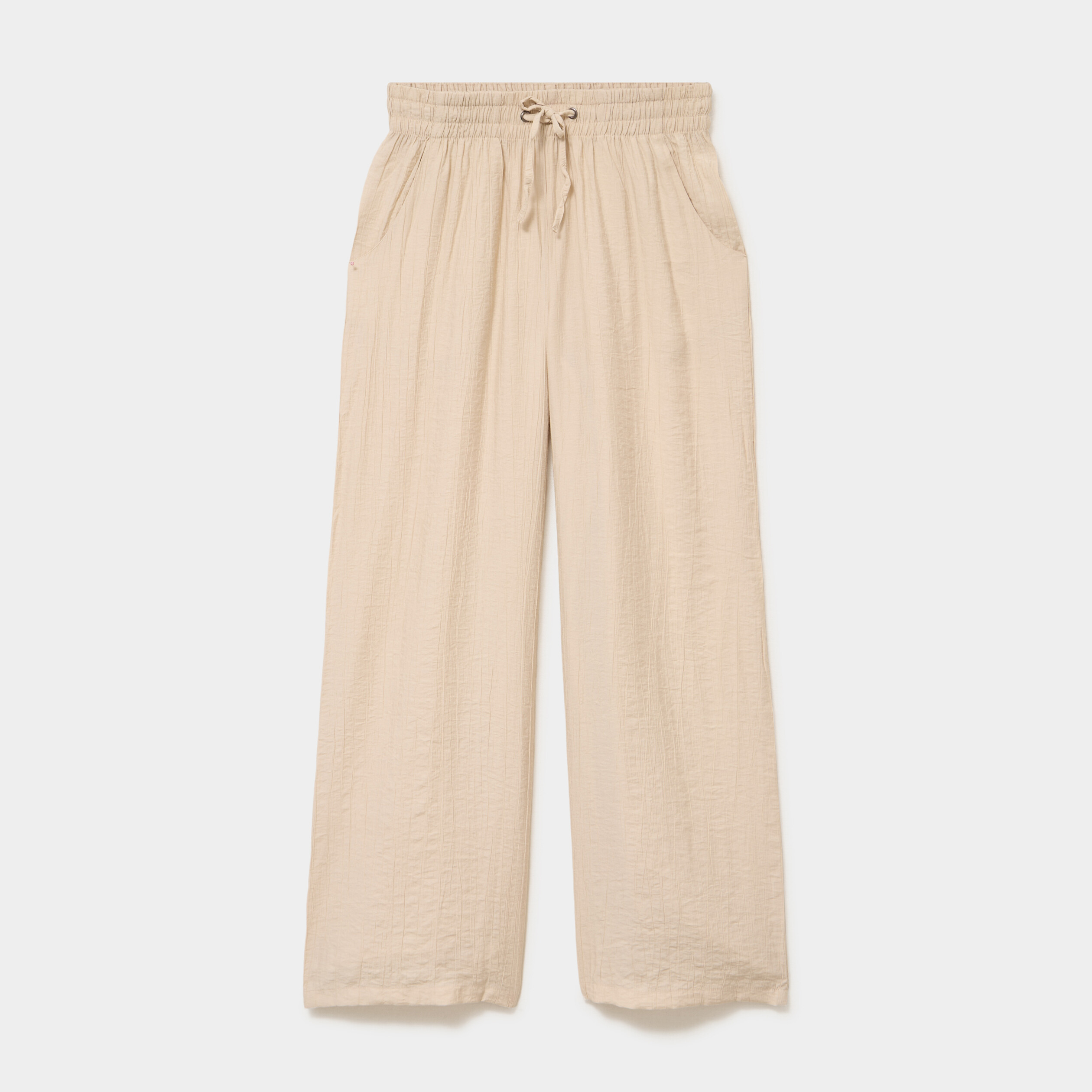 Pantalon large fluide taille &eacute;lastiqu&eacute;e beige femme